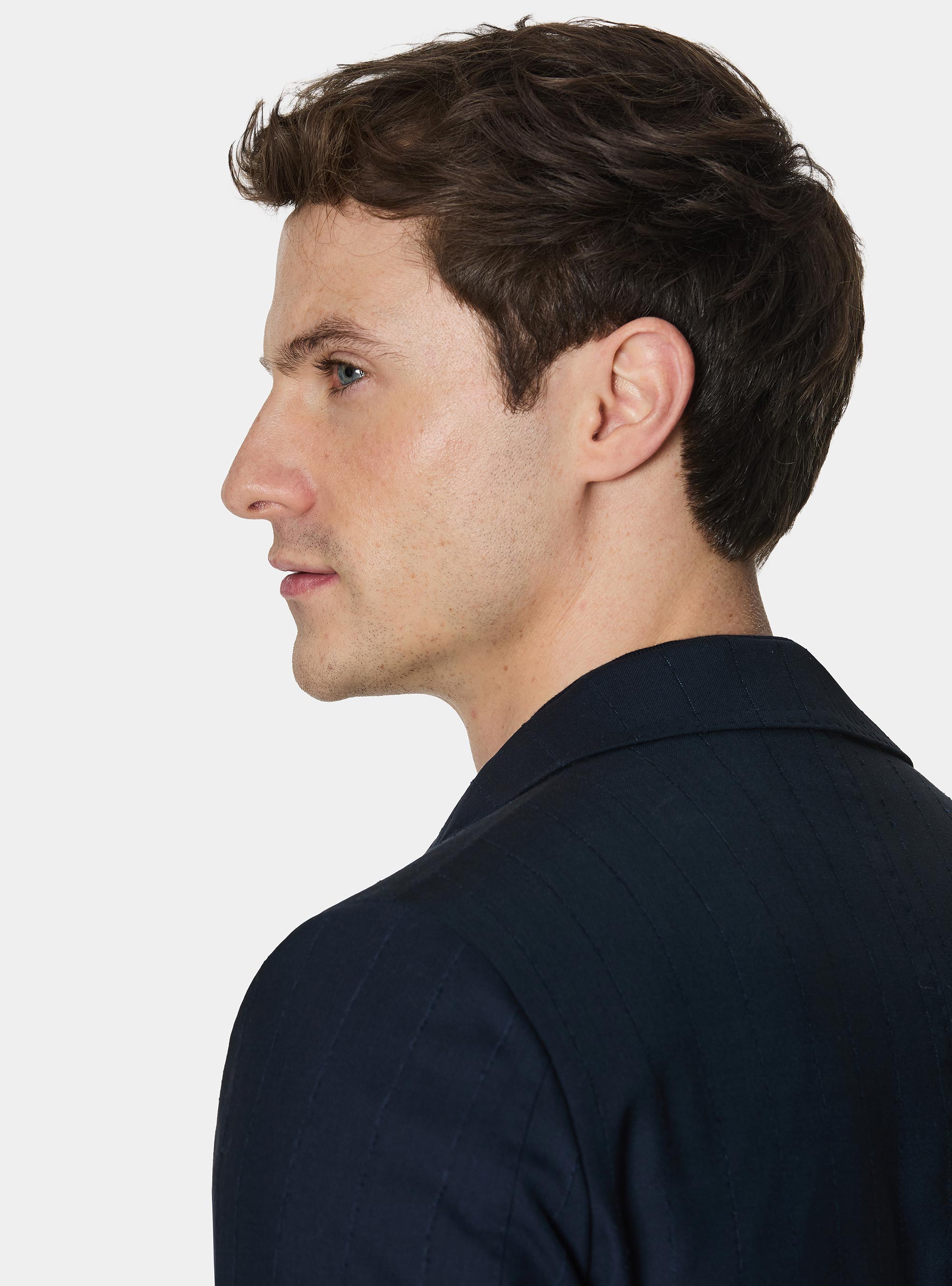 Pinstriped suit blazer in 100% wool, NAVY BLUE