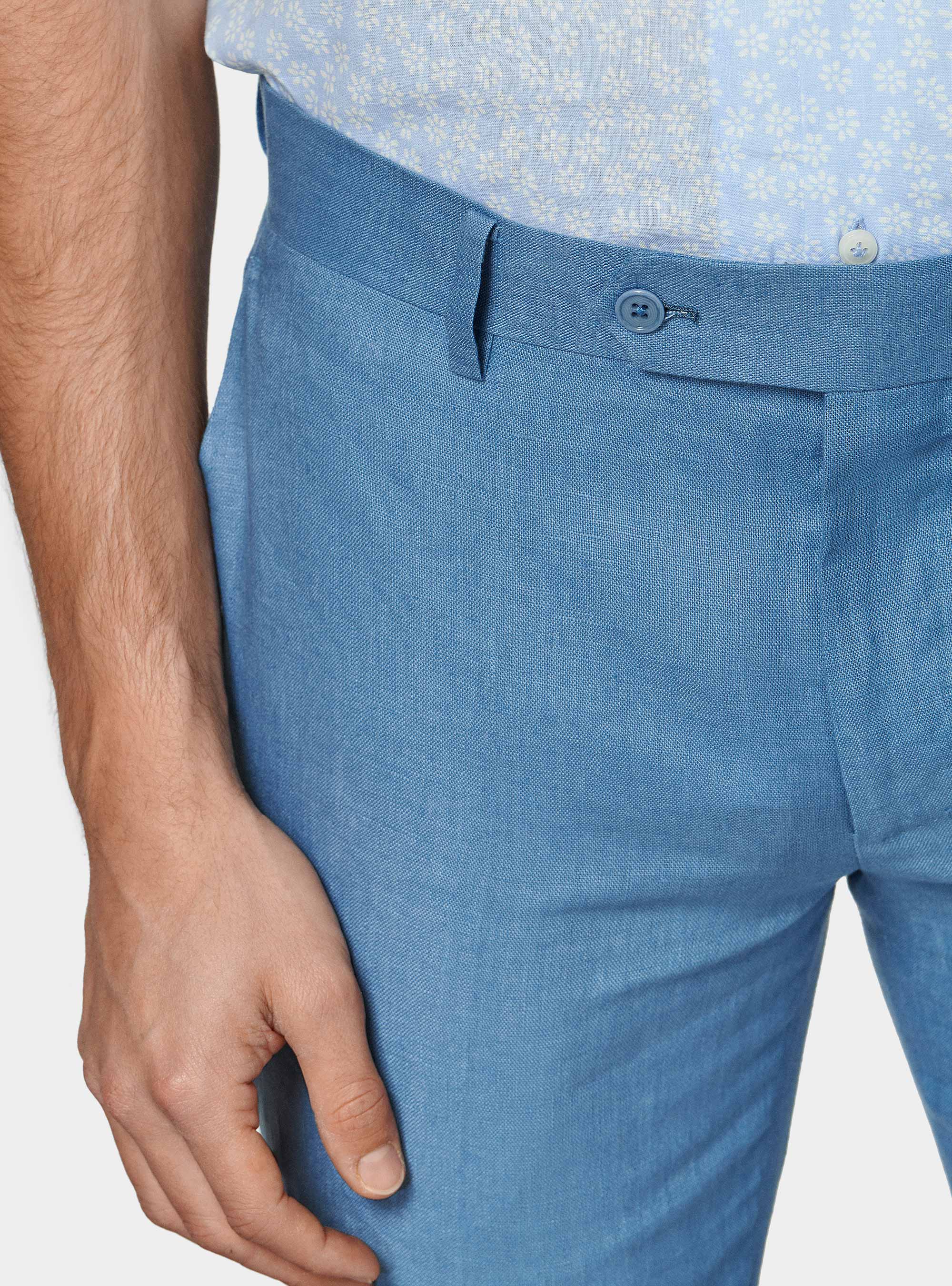 Pantaloni abito in puro lino, AZZURRO POLVERE 0283C