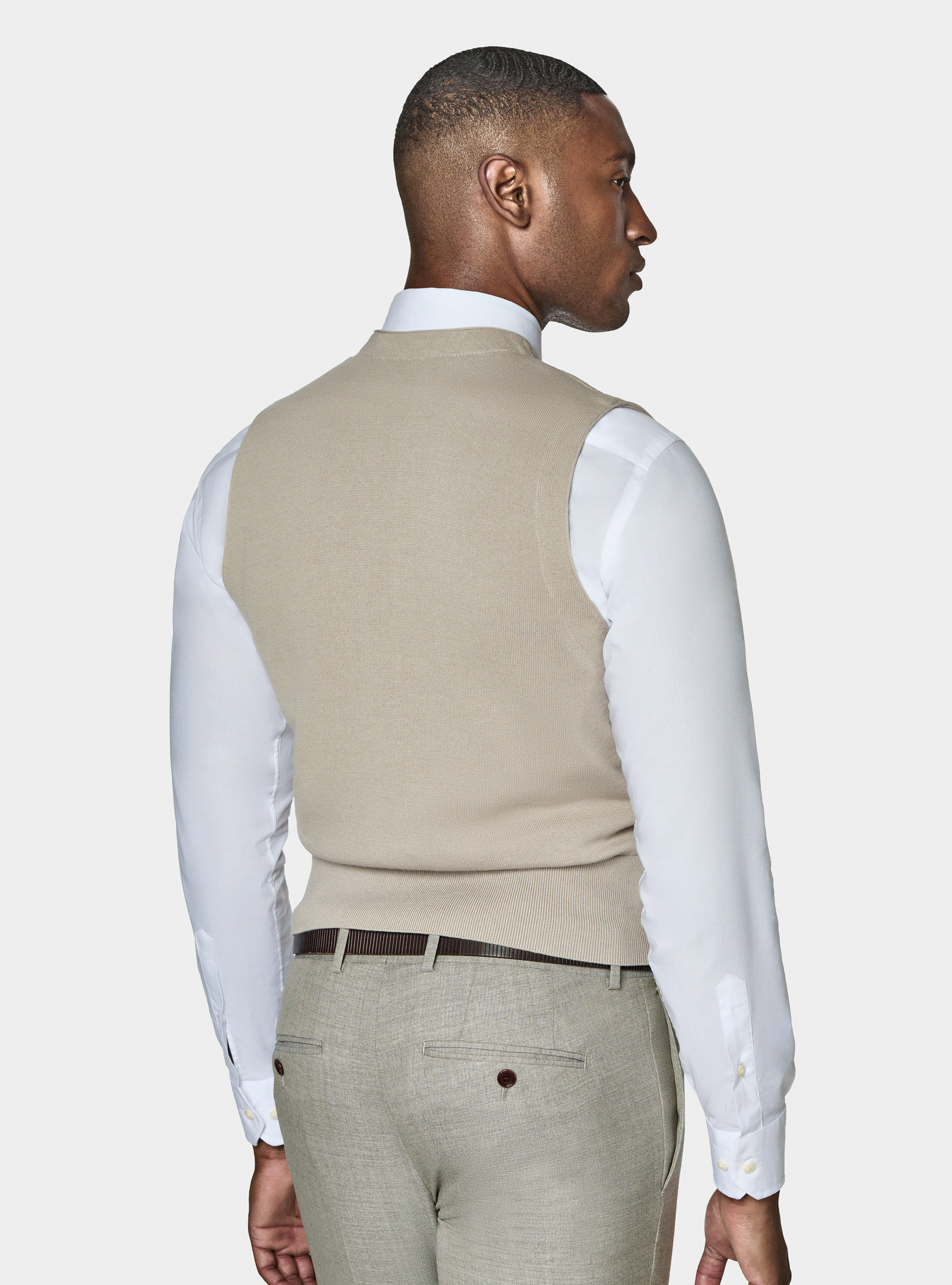 Gilet doppiopetto in maglia di cotone, SABBIA