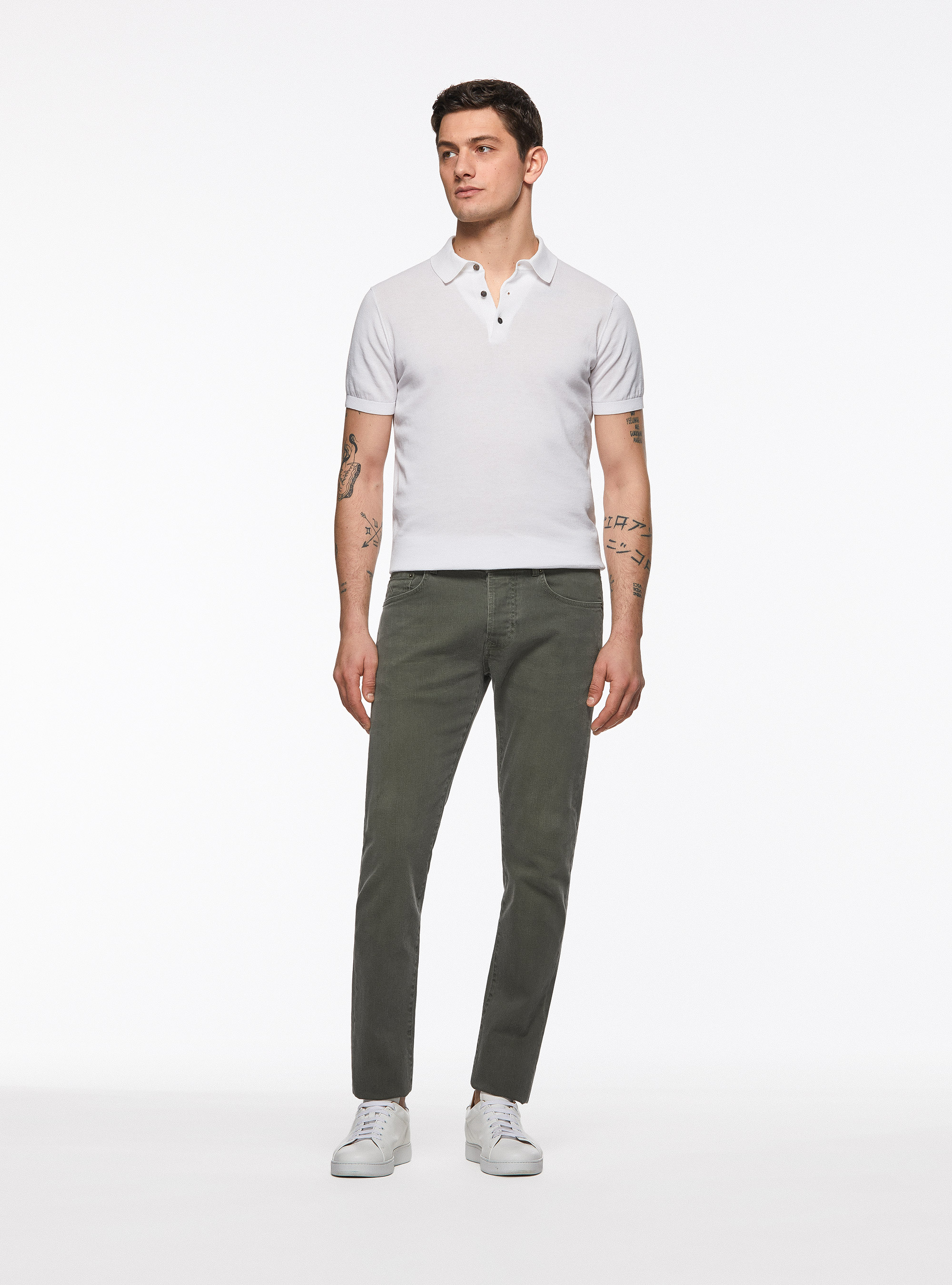 Pantaloni colorati in cotone stretch, SALVIA 0602C