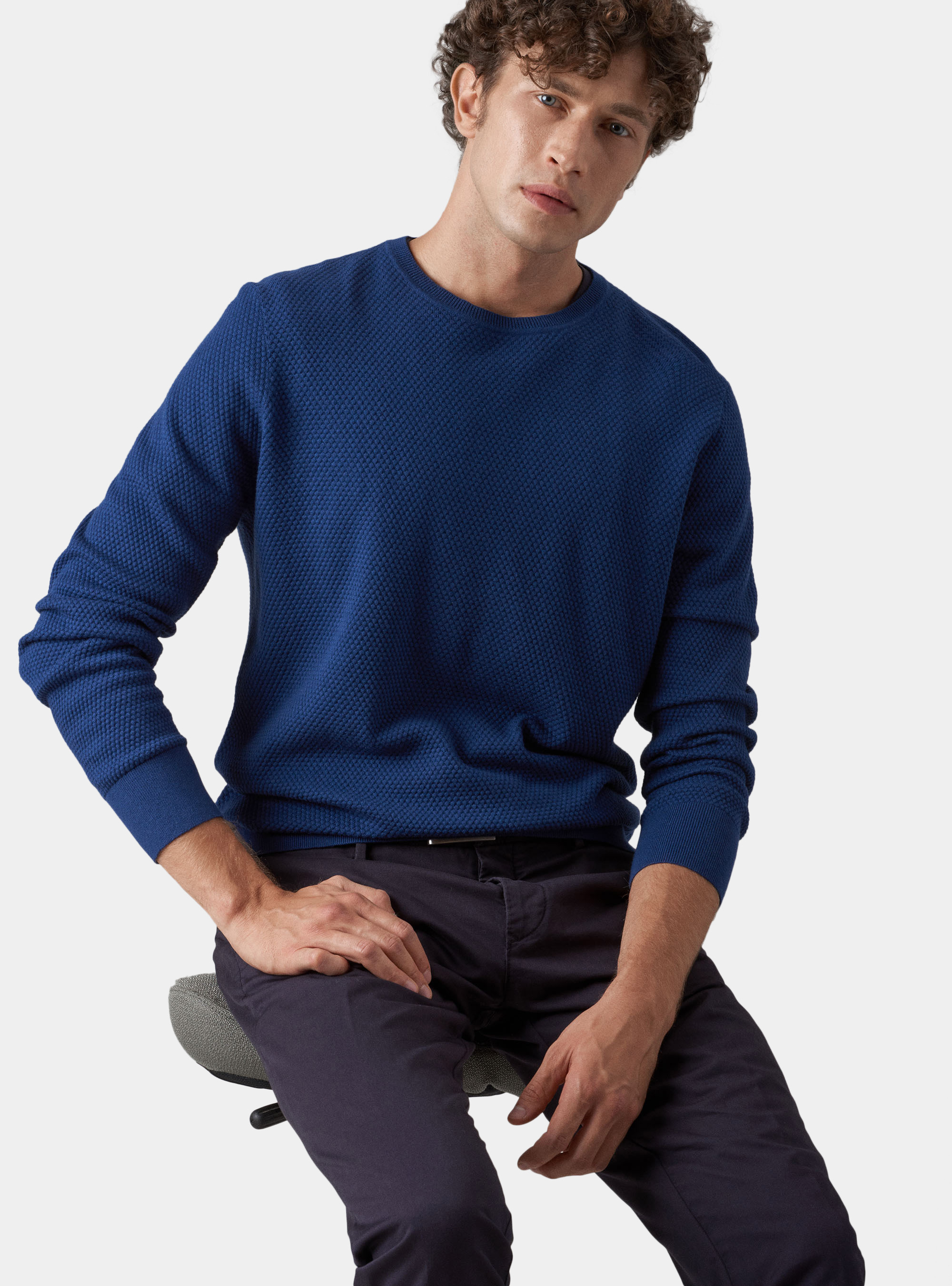 Maglia con collo rotondo in cotone e cashmere, INCHIOSTRO