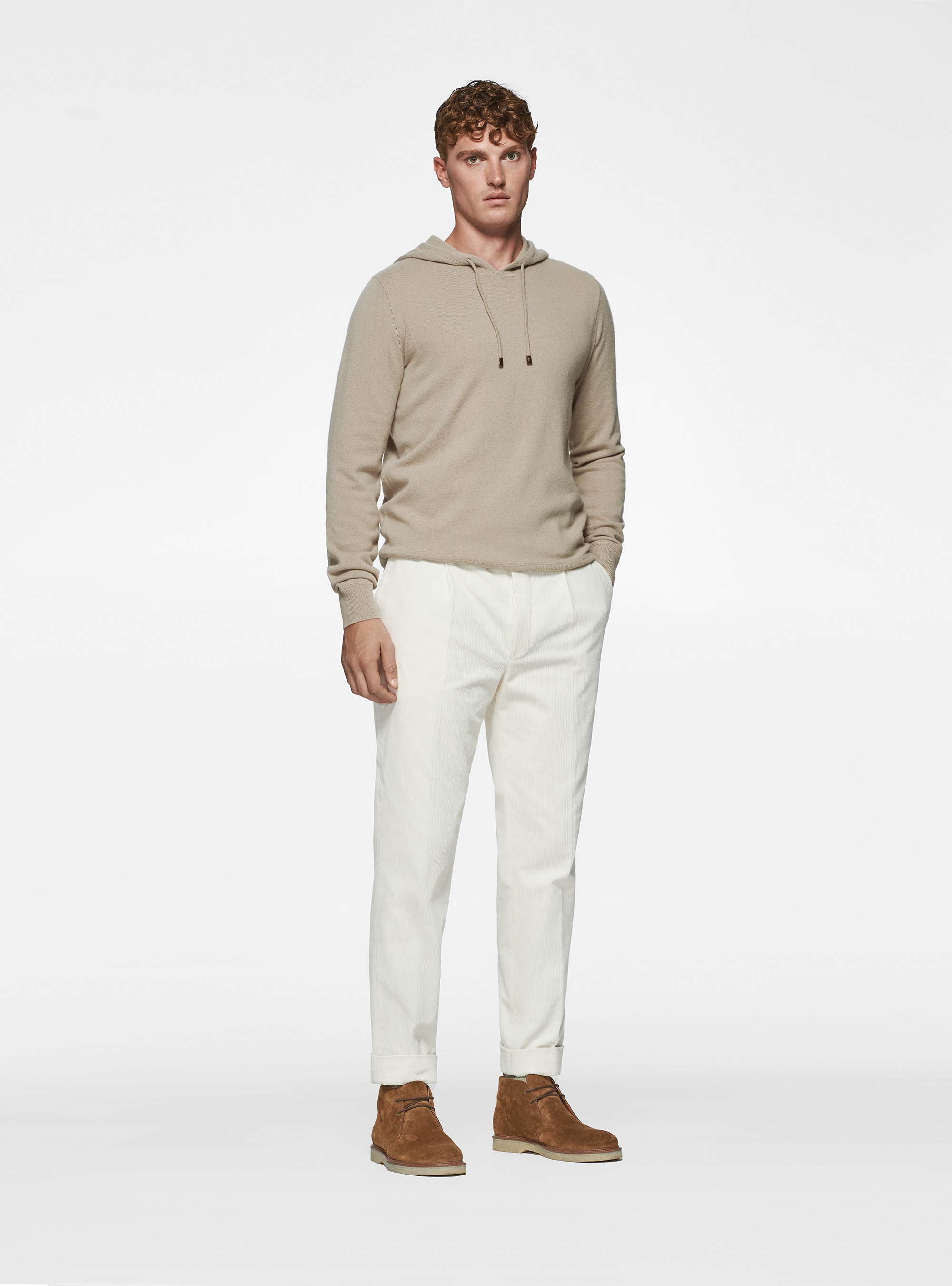 Maglia con cappuccio in lambswool, SABBIA