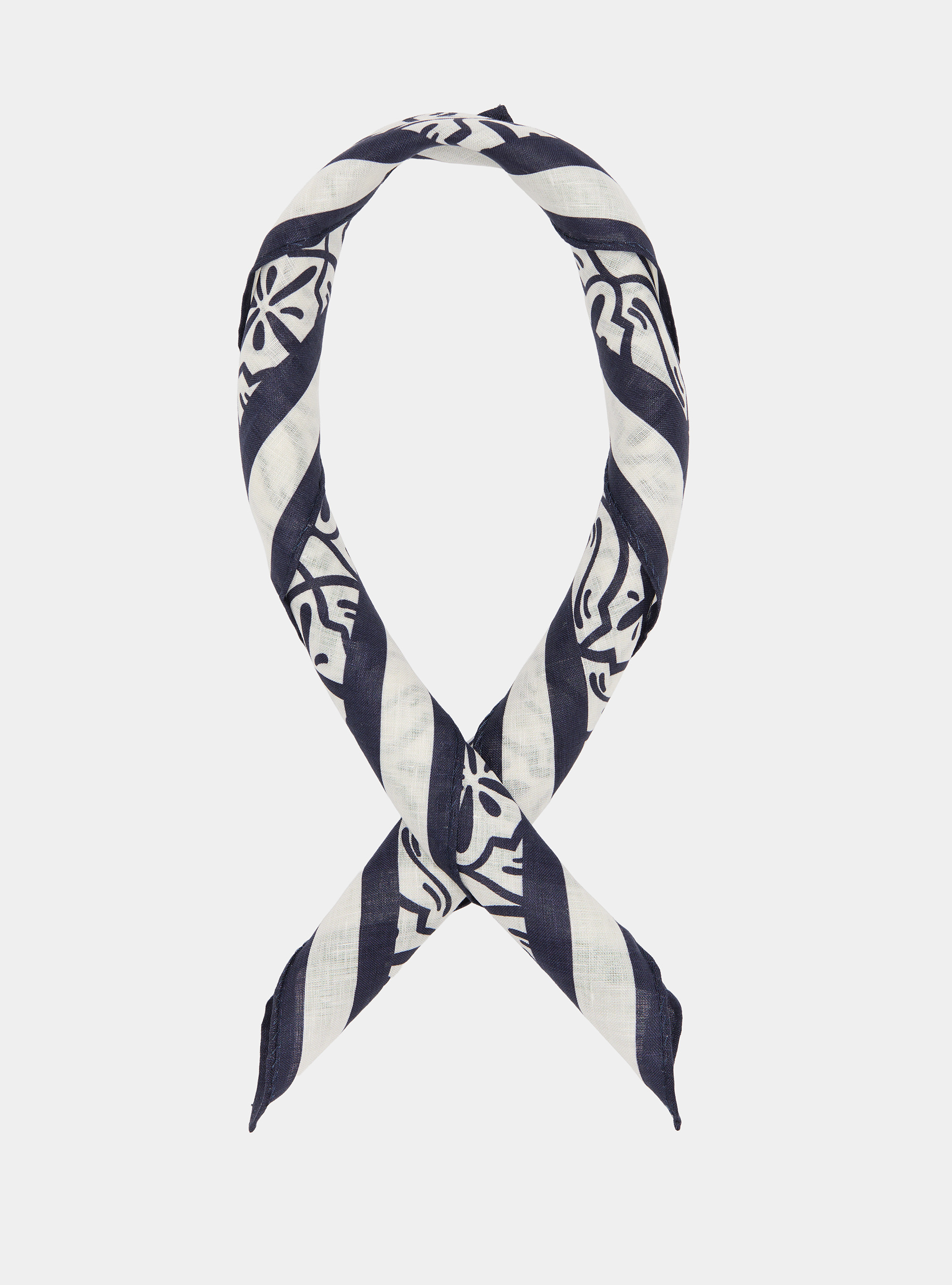 Foulard in lino stampato fantasia maioliche, NAVY BLUE