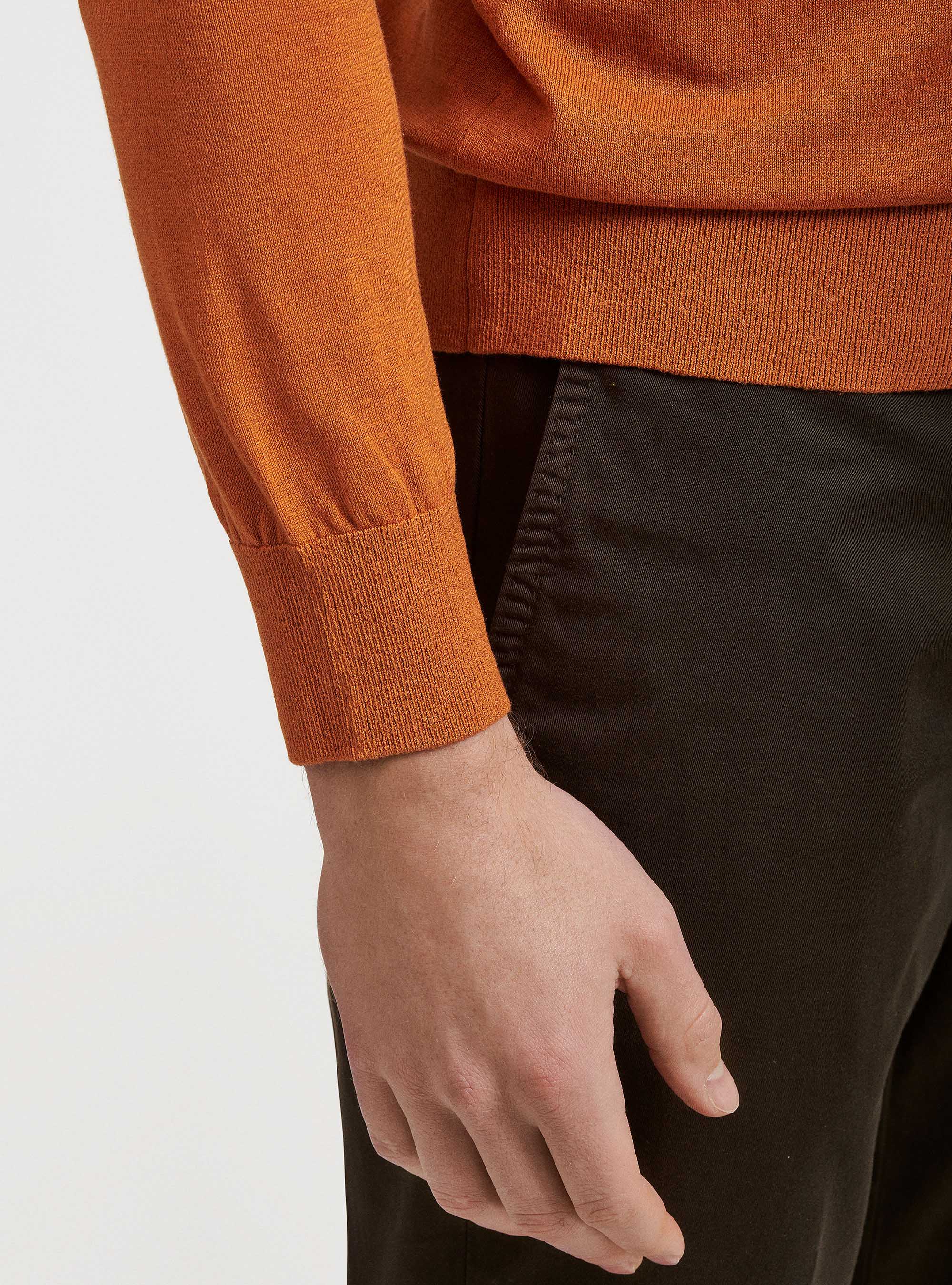 Pull &agrave; col ras du cou en soie et coton, ORANGE
