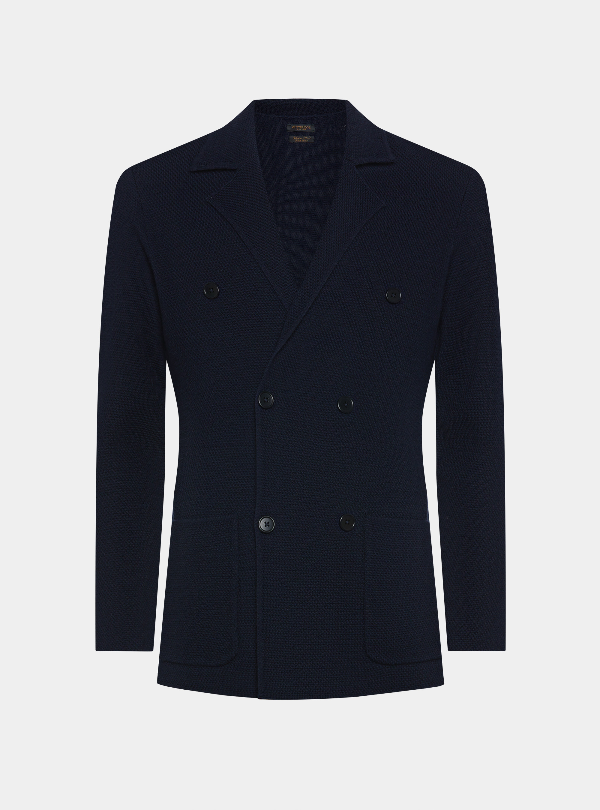 Giacca in maglia doppiopetto in lana merino, BLU NAVY