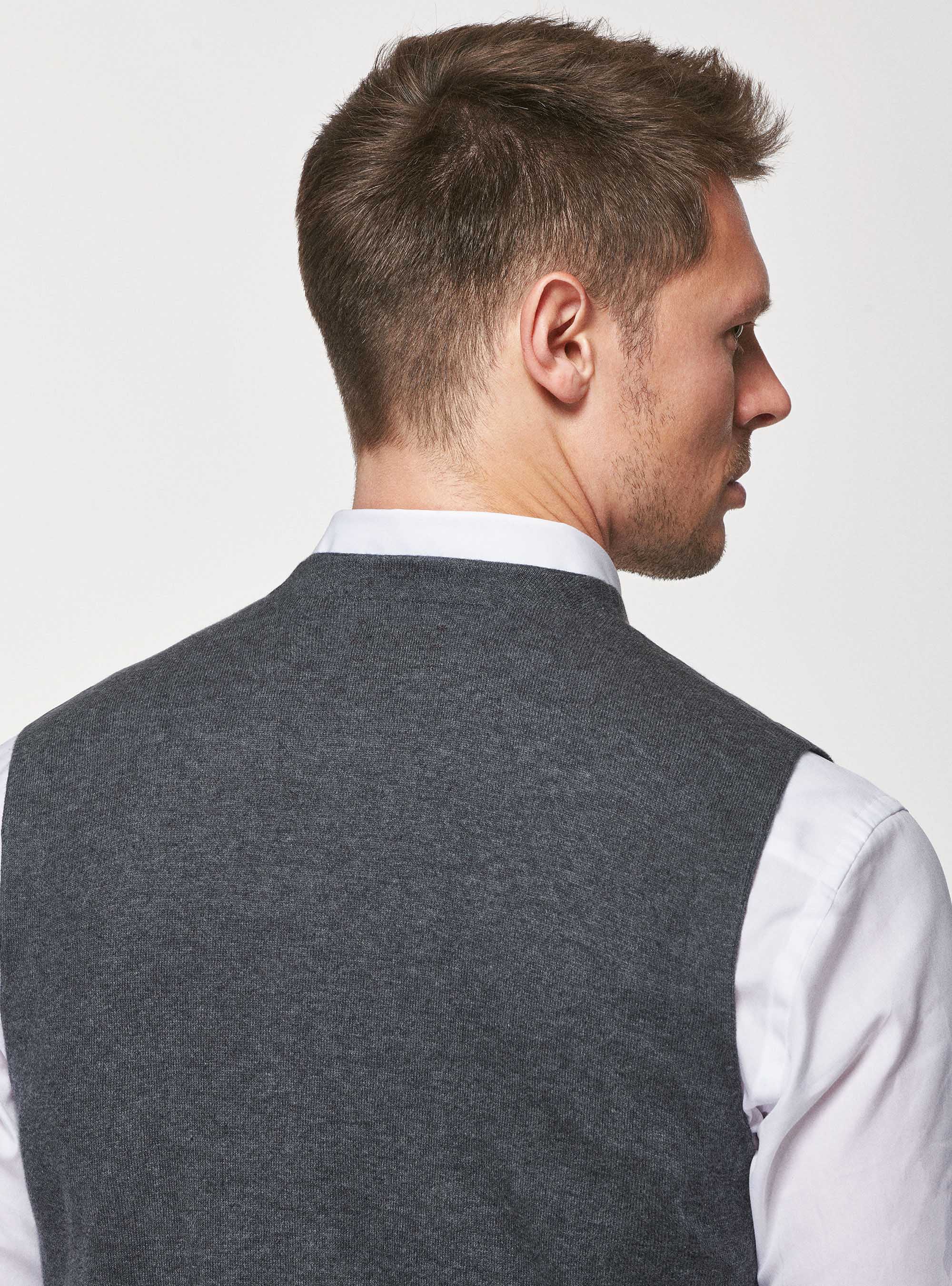 Gilet in maglia doppiopetto in cotone seta e cashmere, ASFALTO