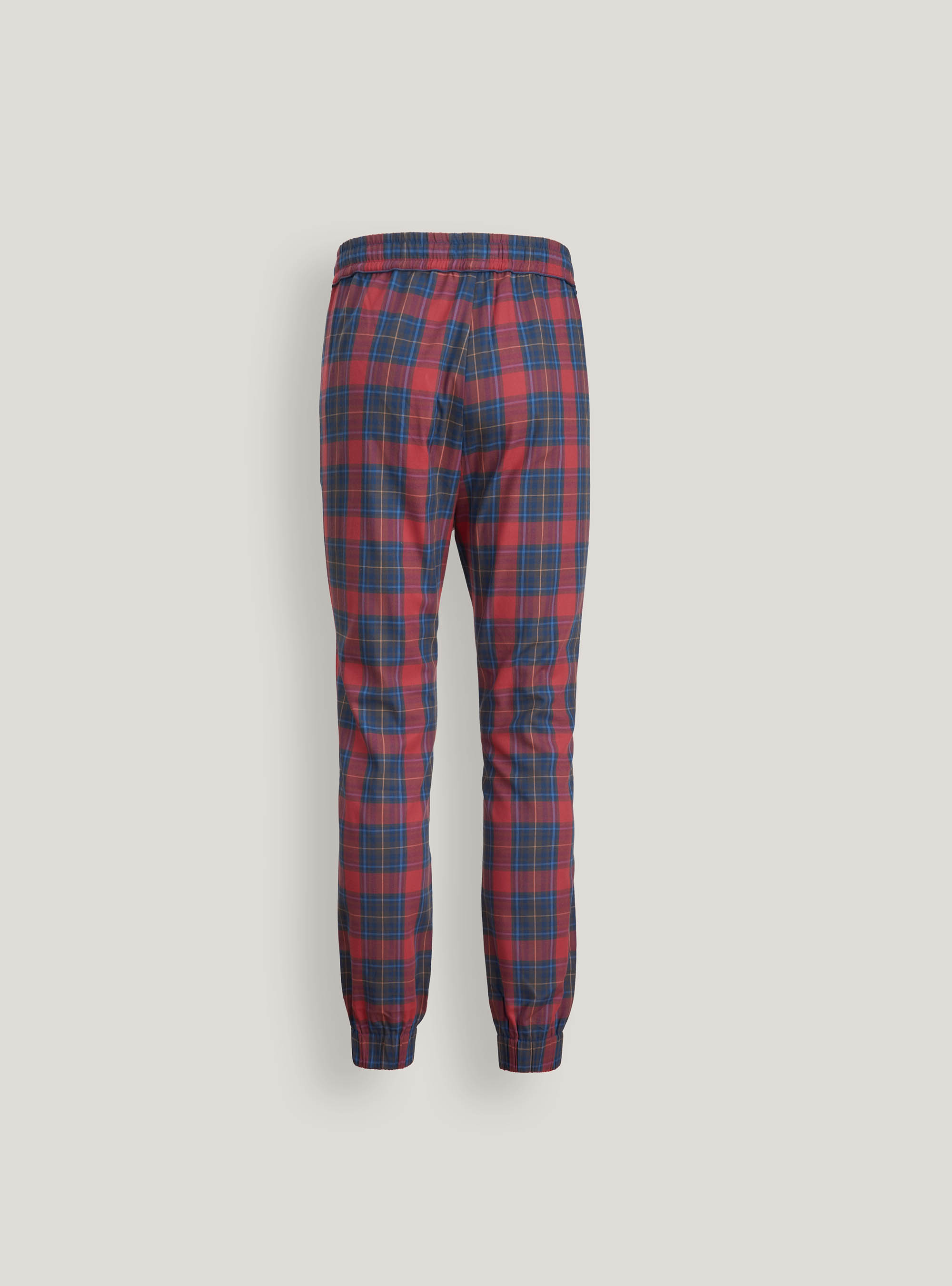 Tartan cotton flannel long trousers, NAVY BLUE