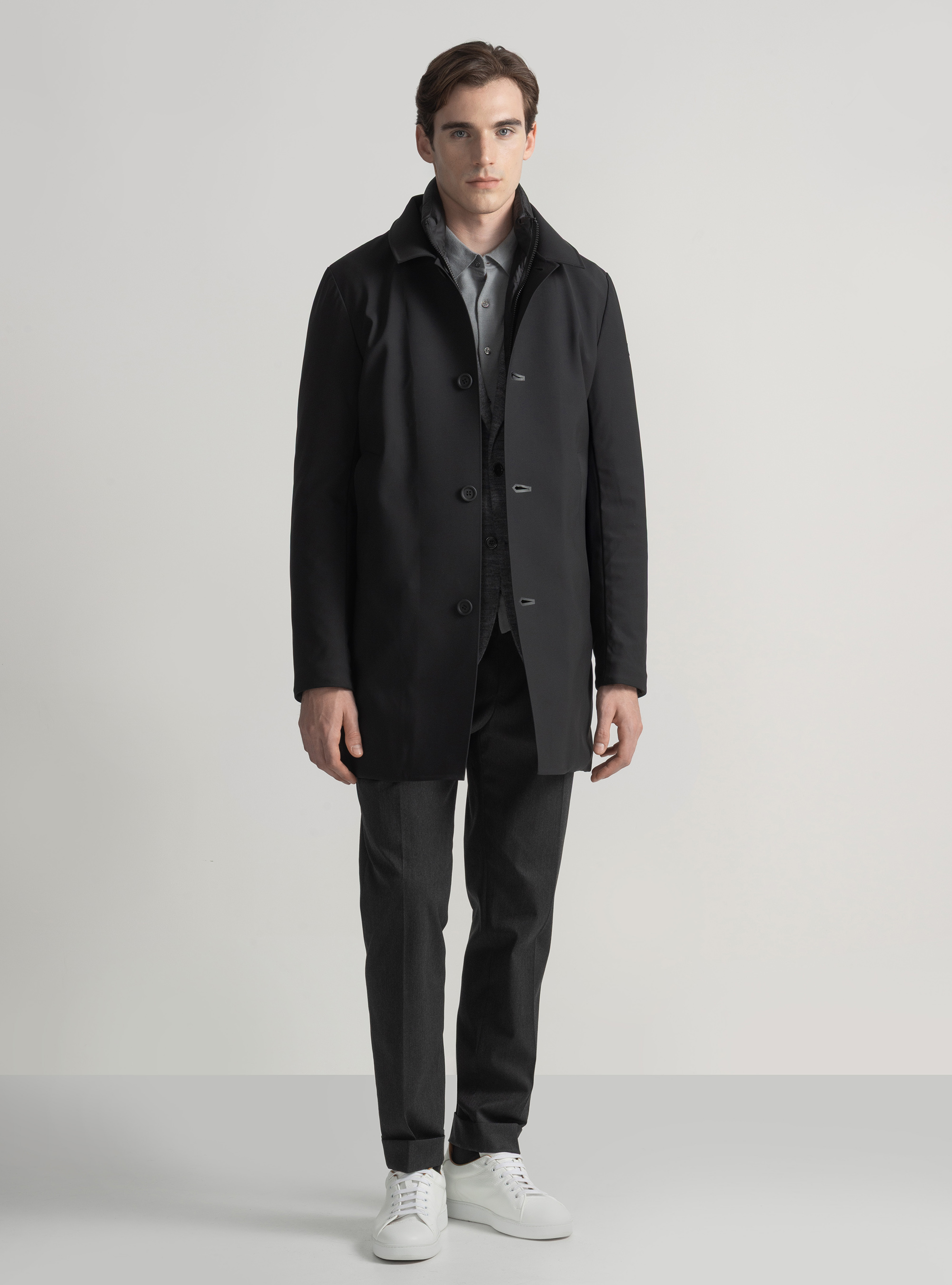 Giubbino lungo imbottito con pettorina removibile, NERO