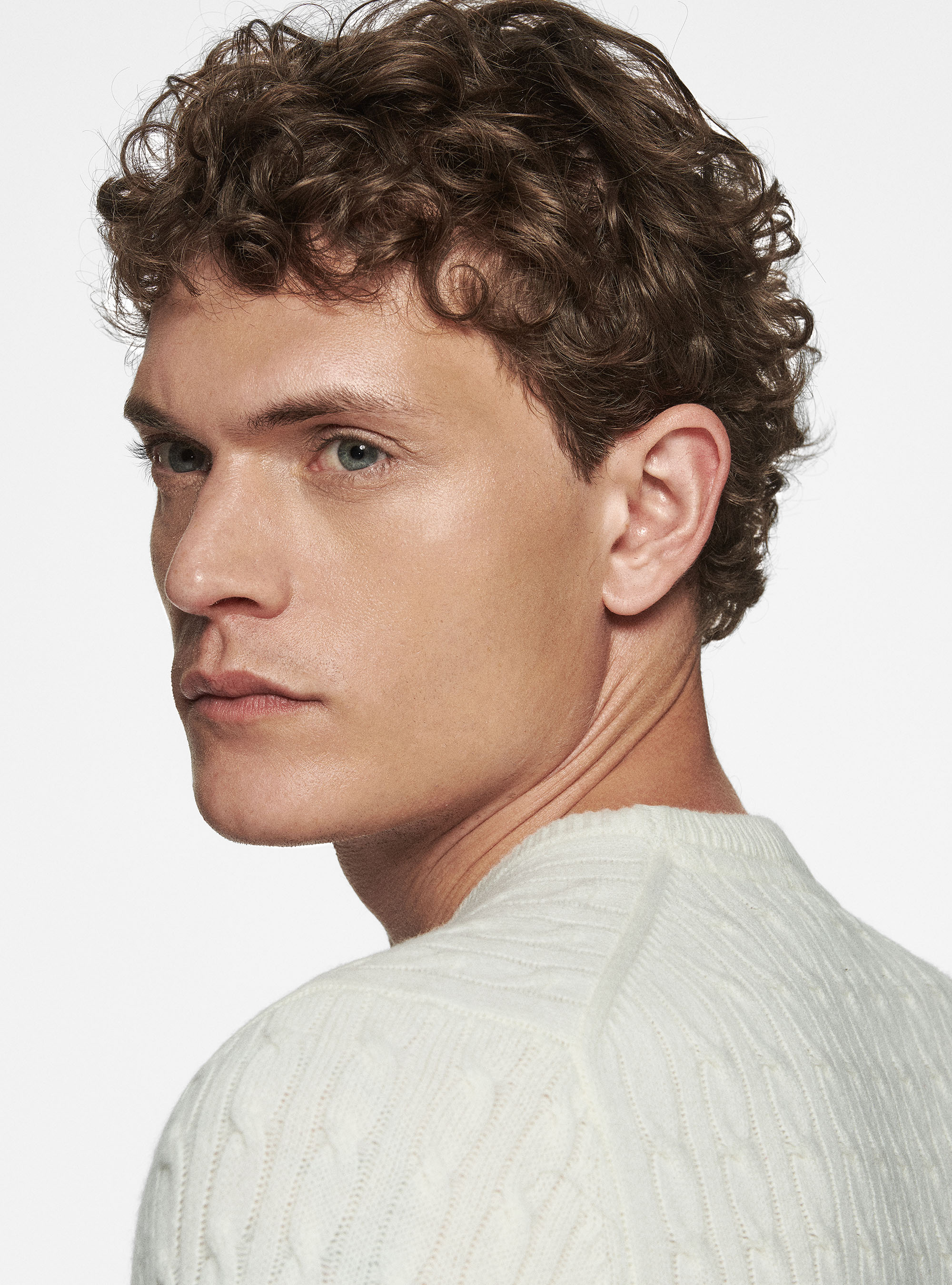 Maglia girocollo con treccia in lana e cashmere, BIANCO