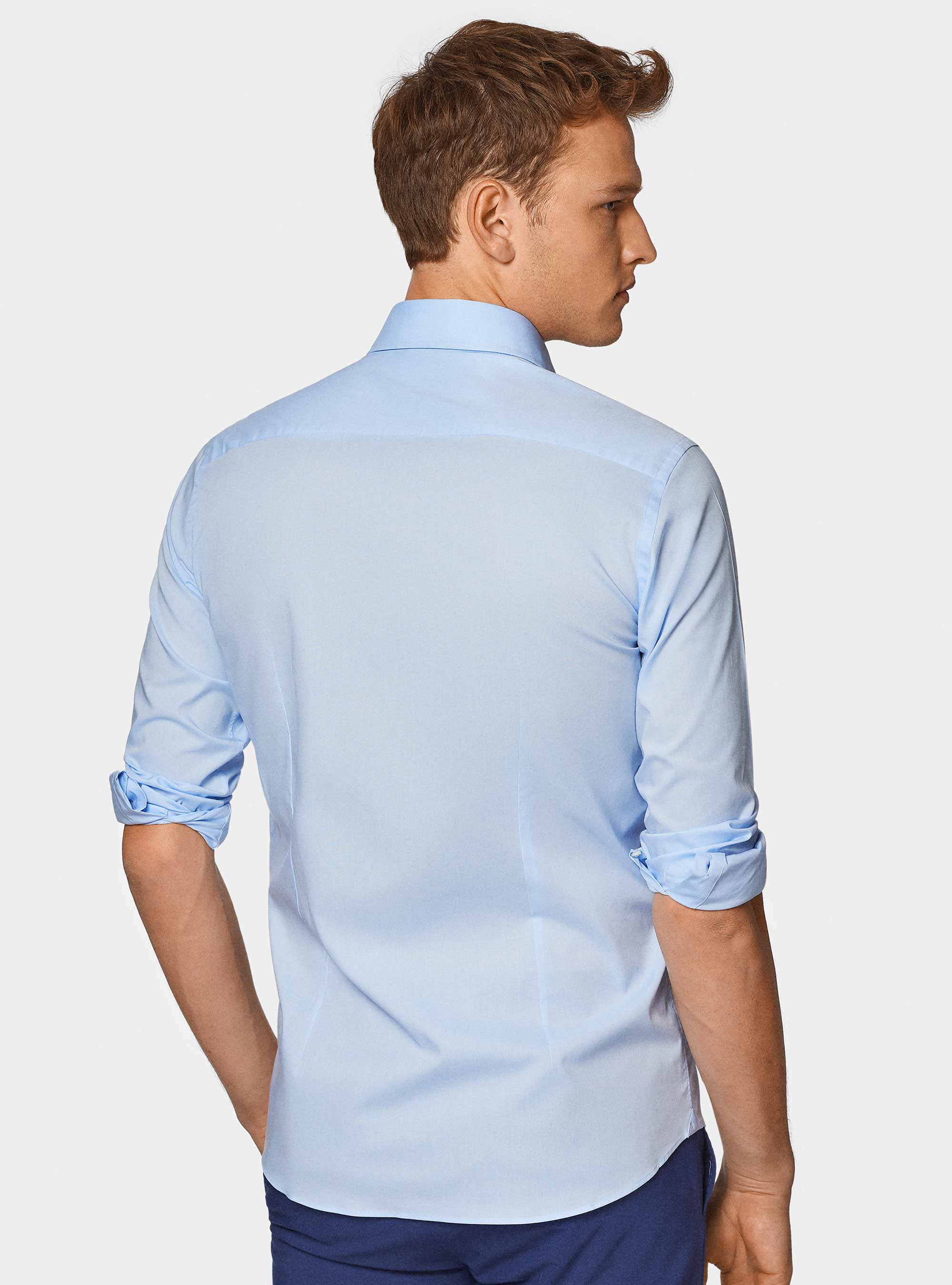 Camicia in popeline stretch, AZZURRO