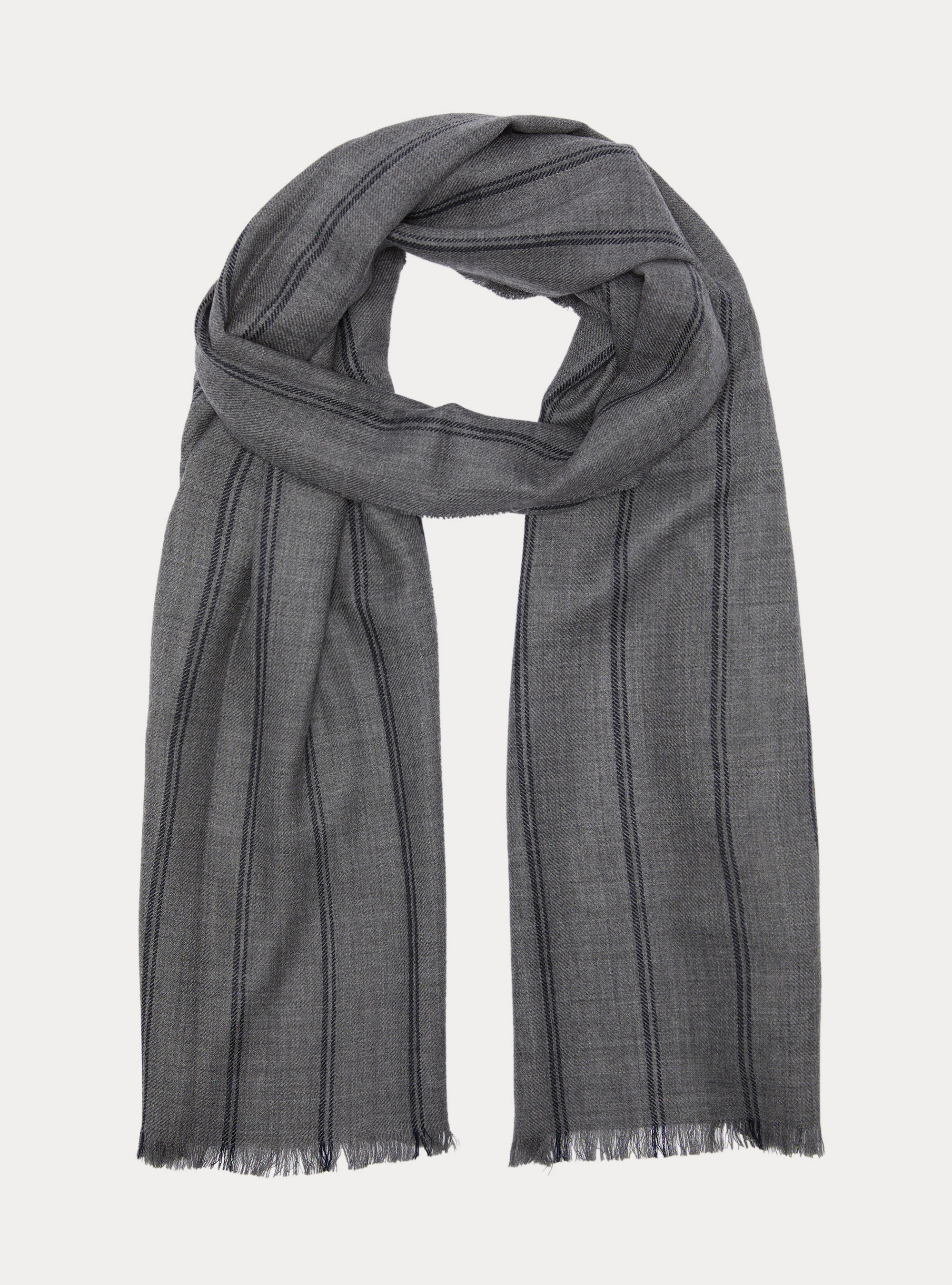 Sciarpa in pura lana a righe, GREY