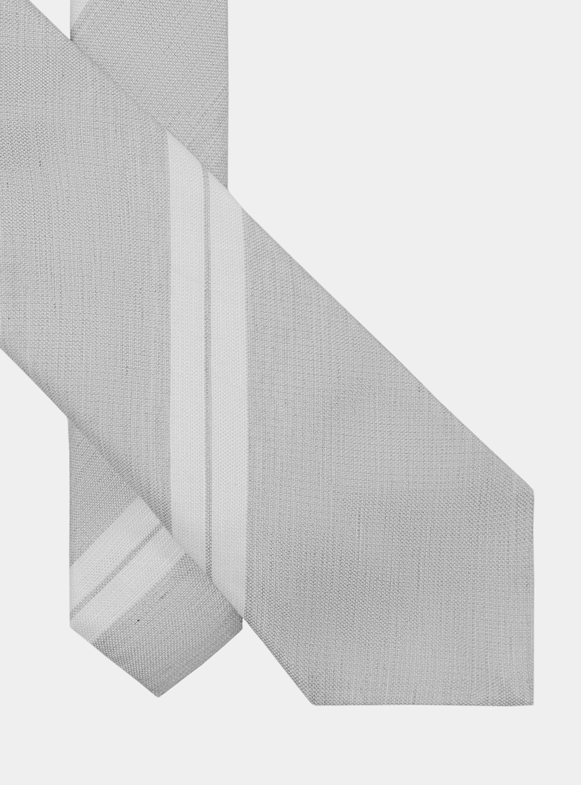 Cravatta rigata in seta e lino, GRIGIO CHIARO 0256C