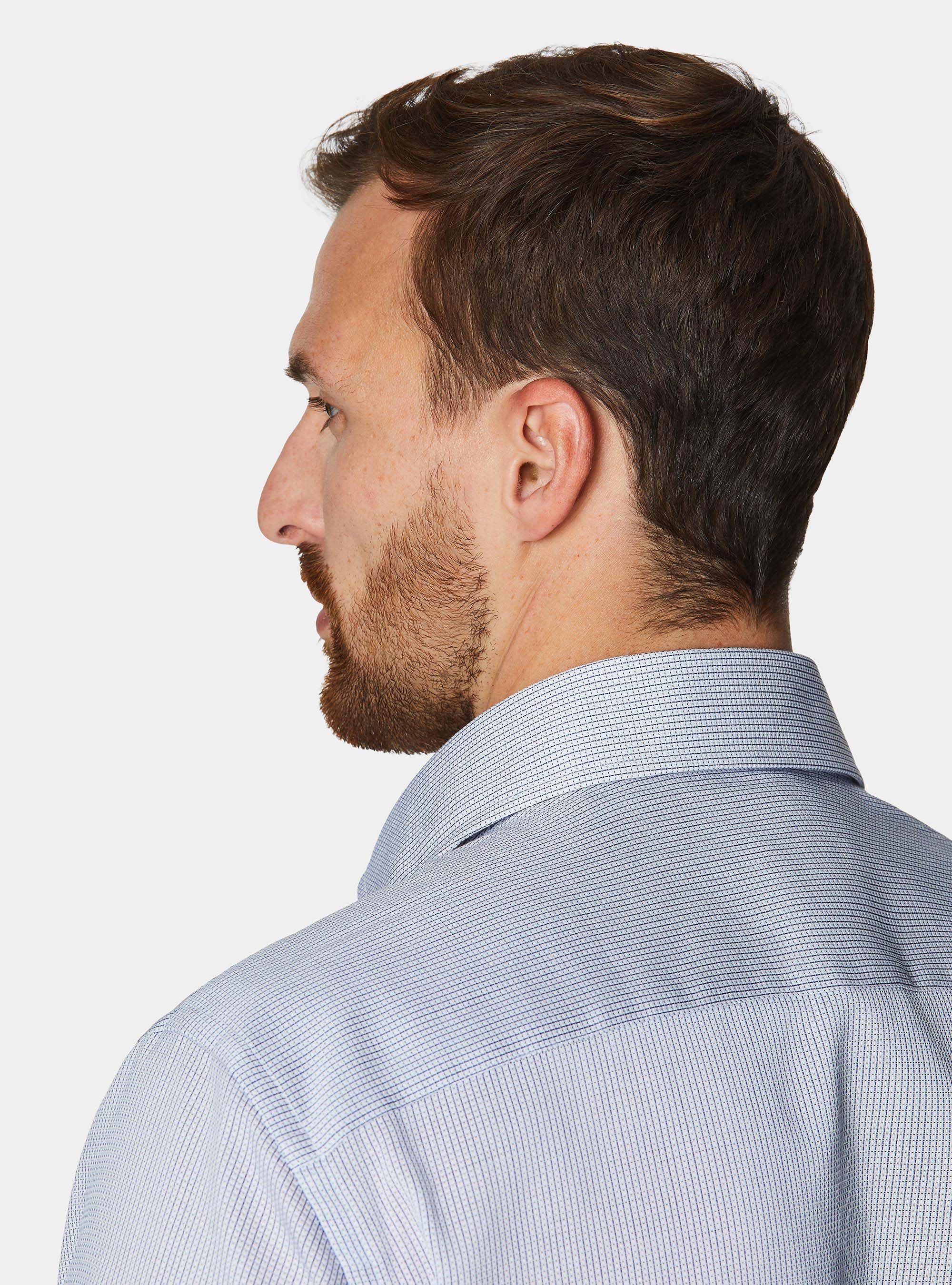 Micro check pattern cotton shirt, BLUE