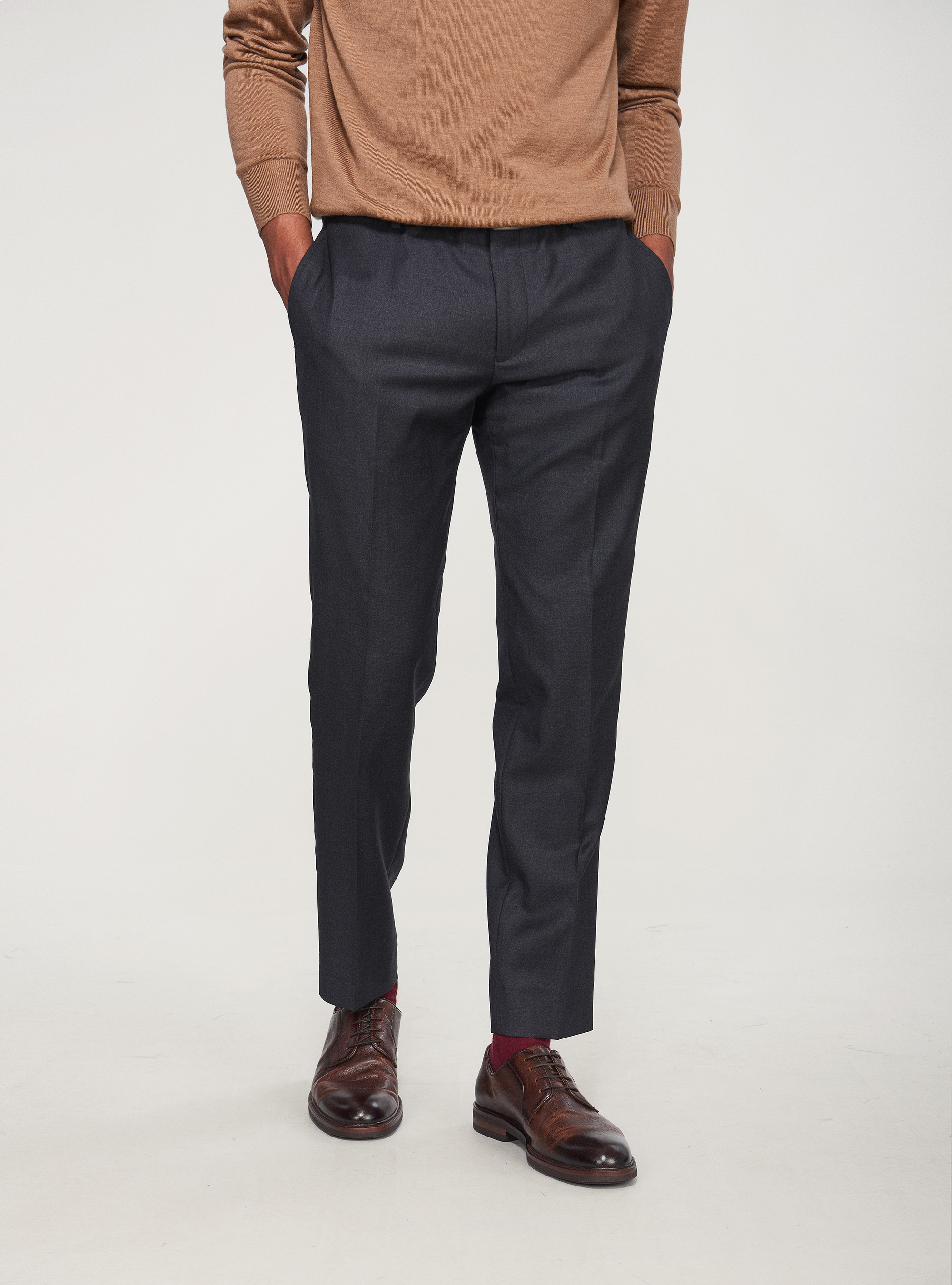 Pantaloni per abito in pura lana S110's, ASFALTO