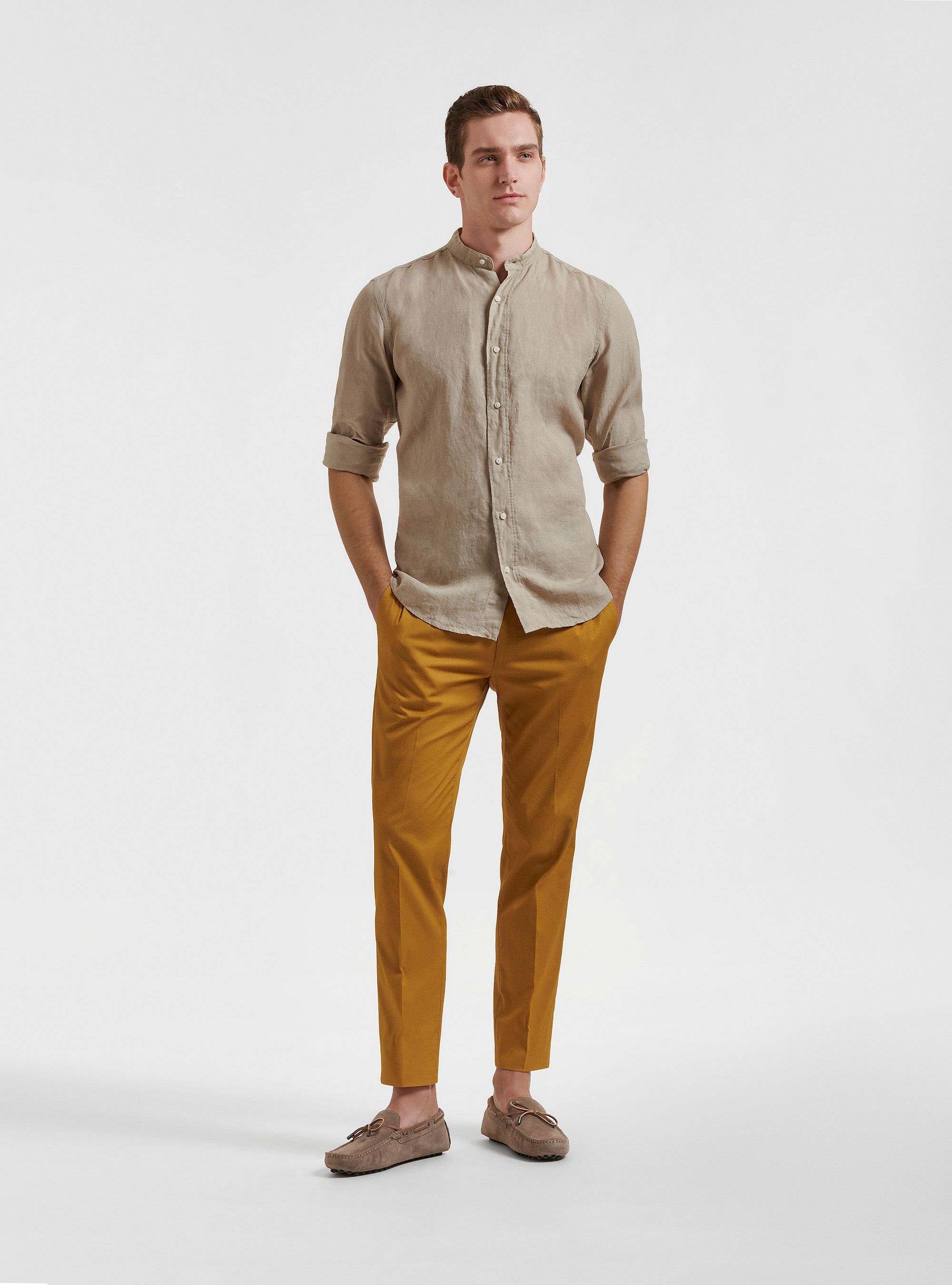 Chemise &agrave; col cor&eacute;en 100% lin, SABLE