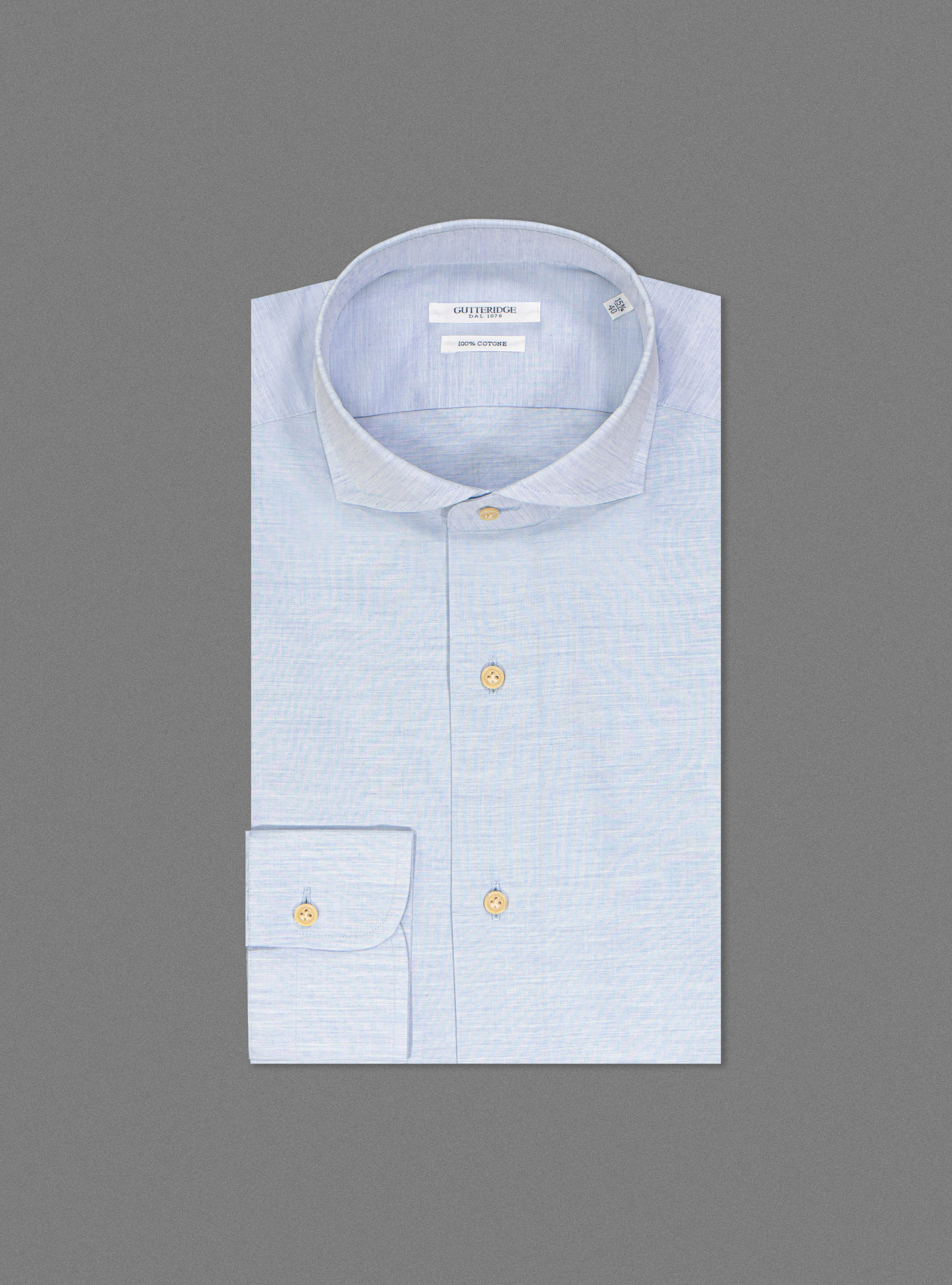 Camicia collo francese in leggera mussola di cotone, AZZURRO