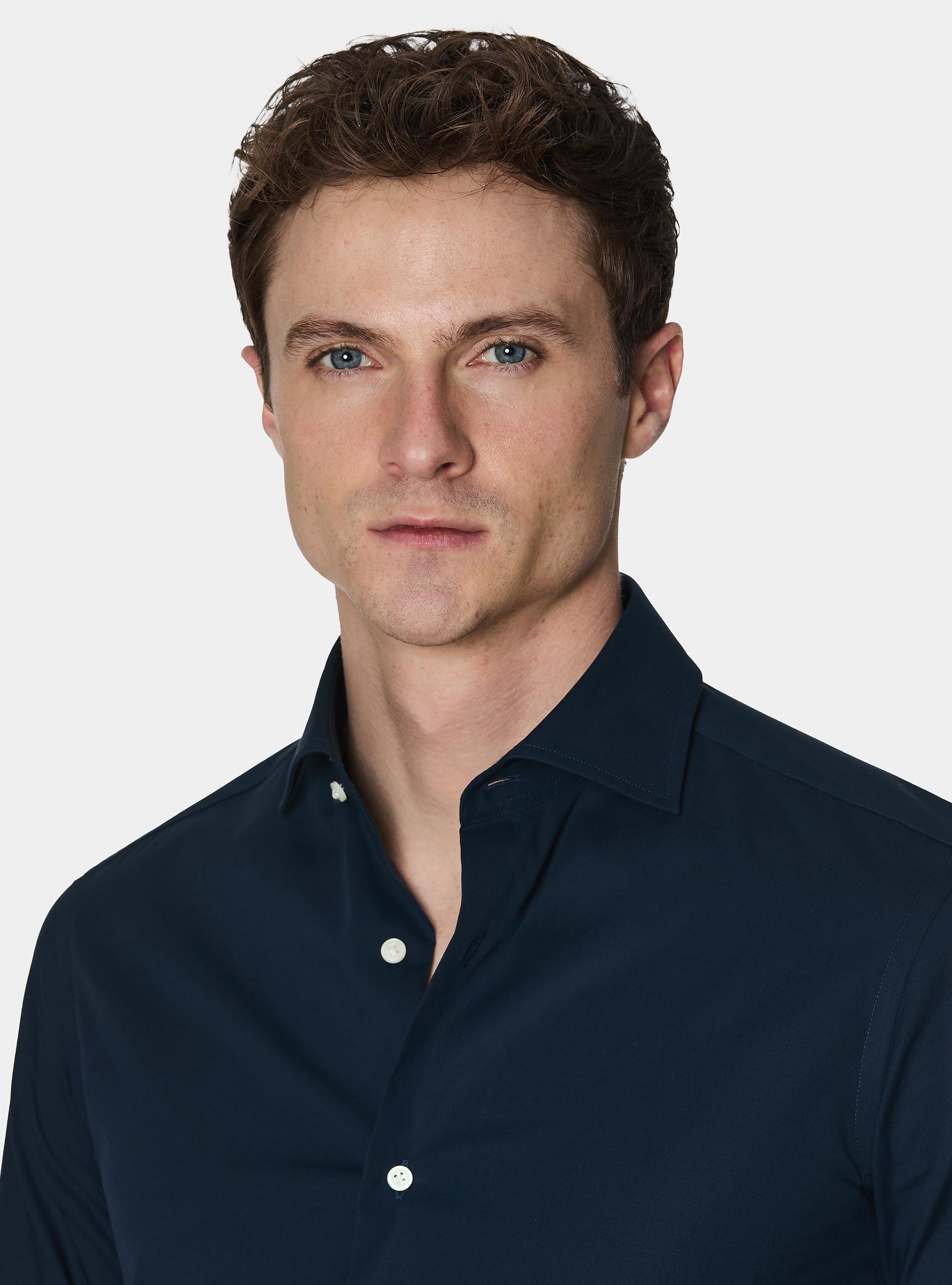 Cotton poplin stretch shirt, NAVY BLUE