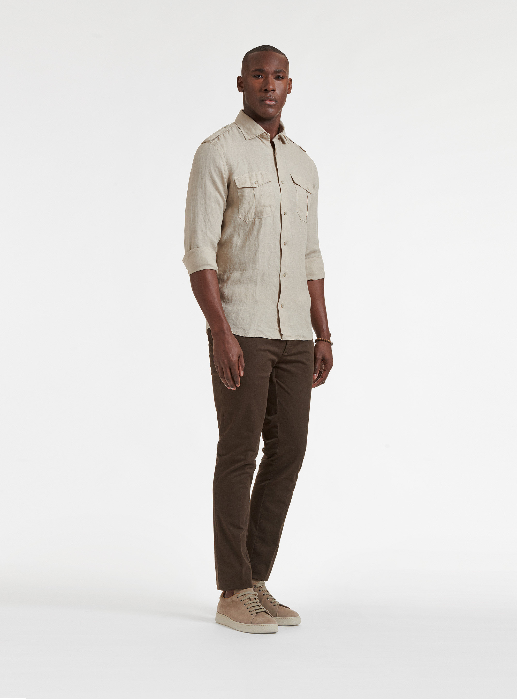 Camicia in puro lino con tasconi, SABBIA