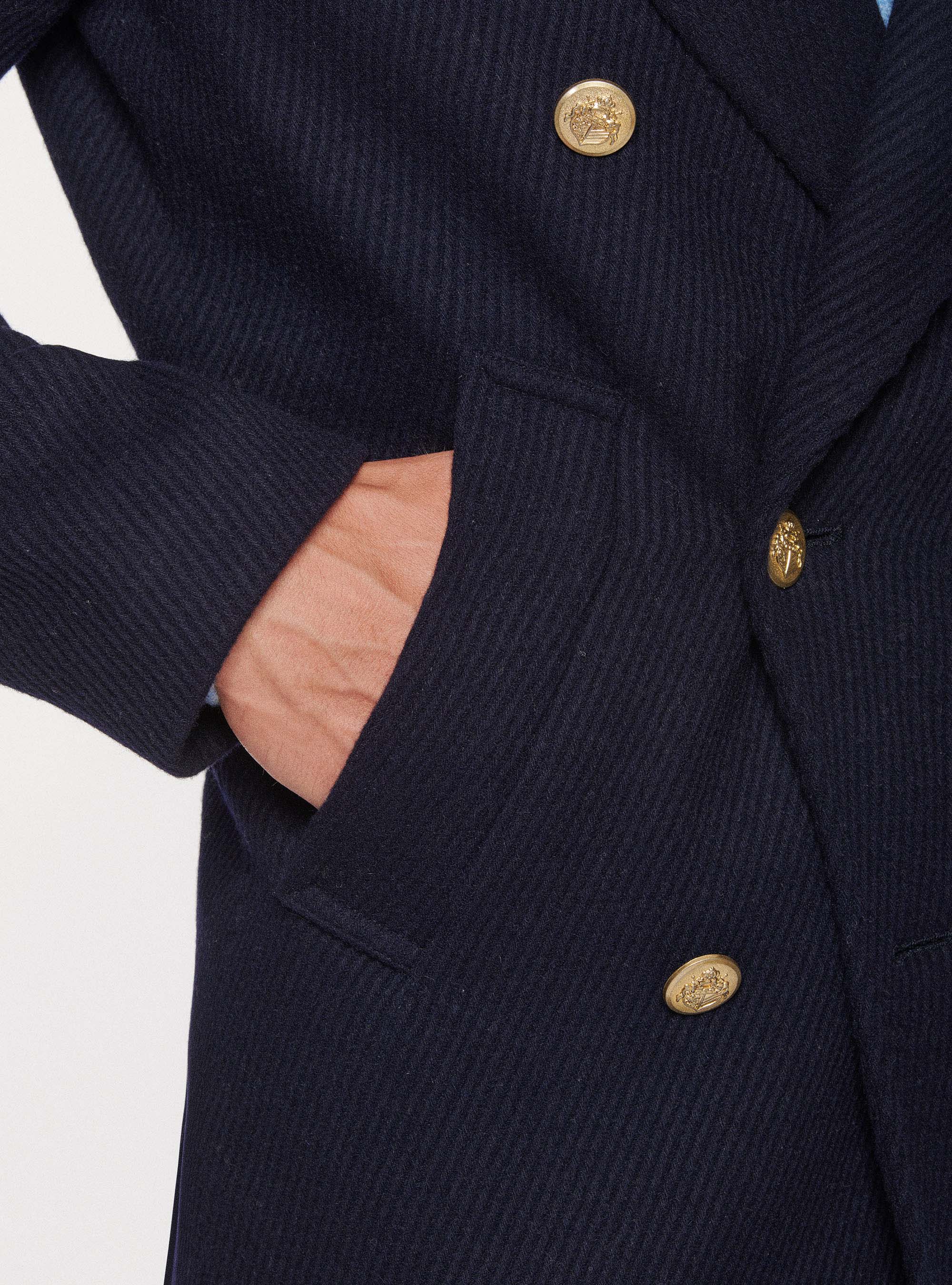 Peacoat in lana diagonale, BLU NAVY