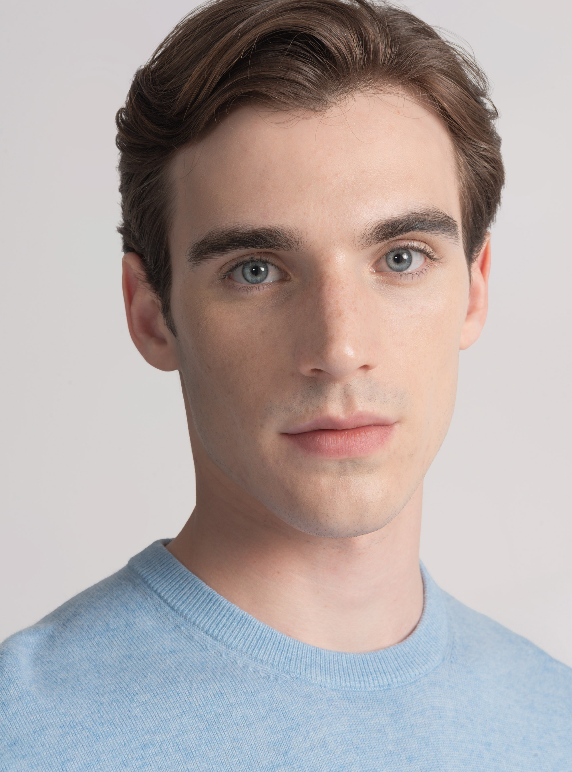 Tricot à col ras du cou en laine mélangée, AZZURRO POLVERE 0283C