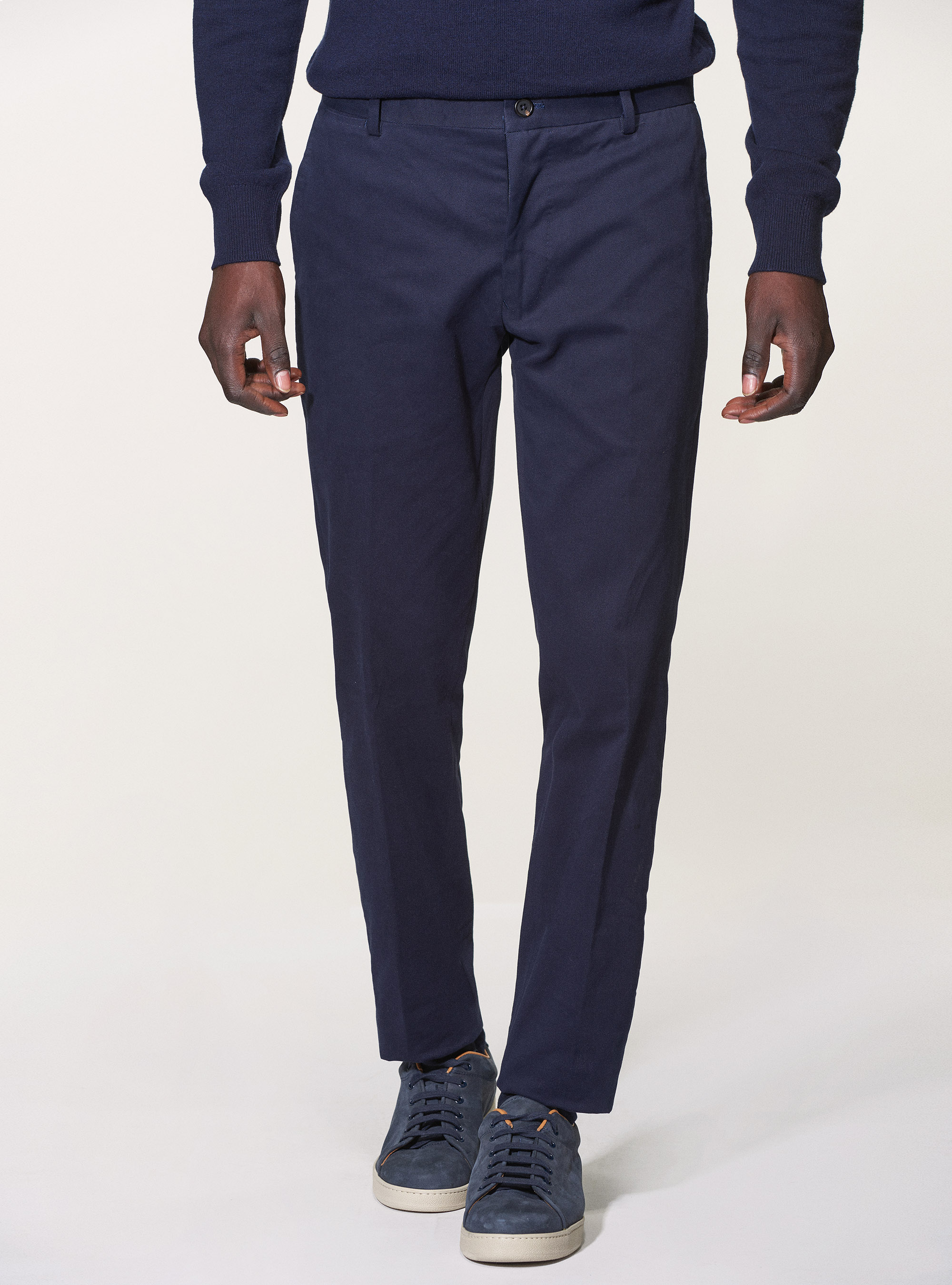 Frosted cotton twill slack trousers, NAVY BLUE