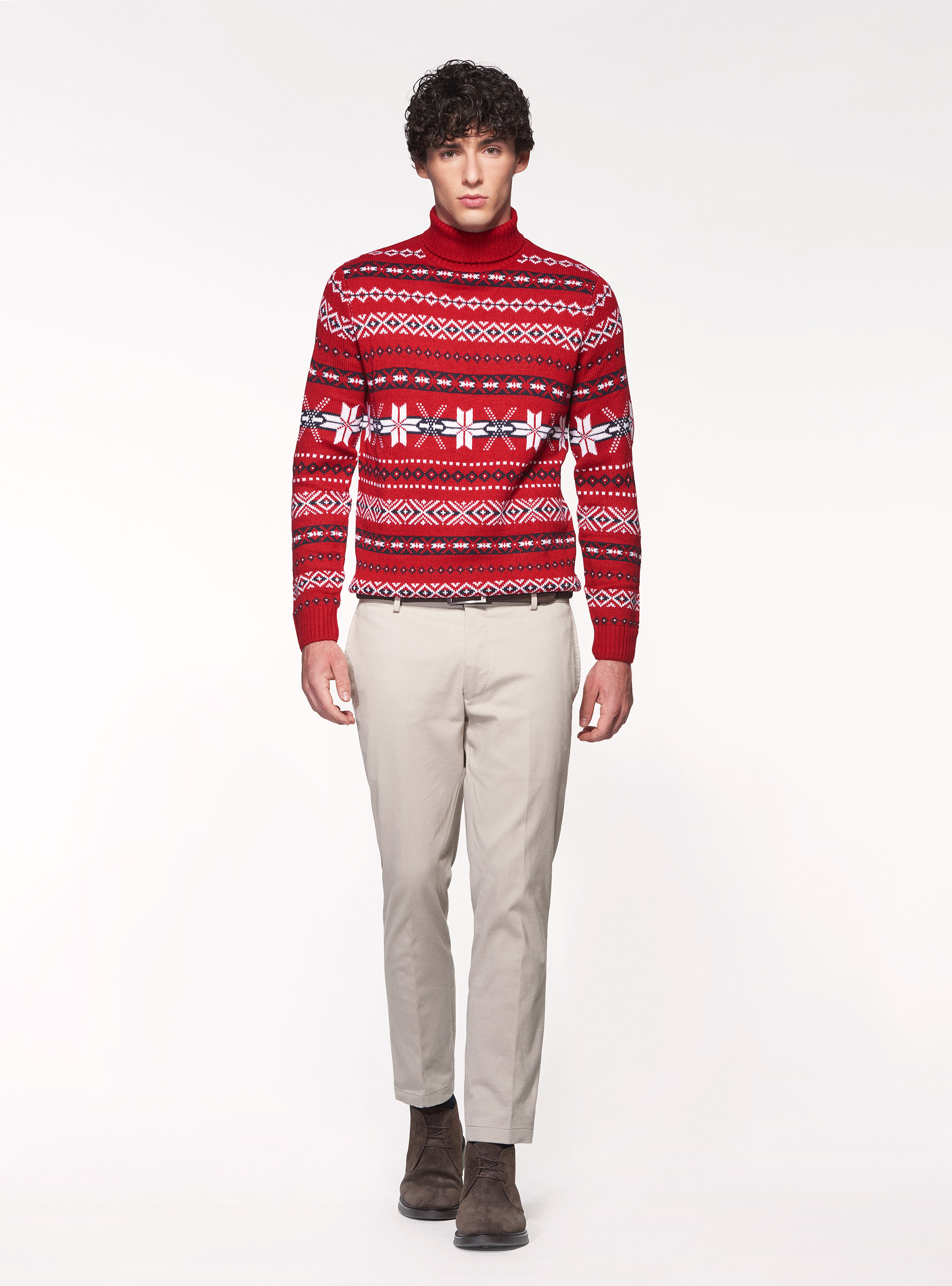 Maglia collo alto jacquard, ROSSO