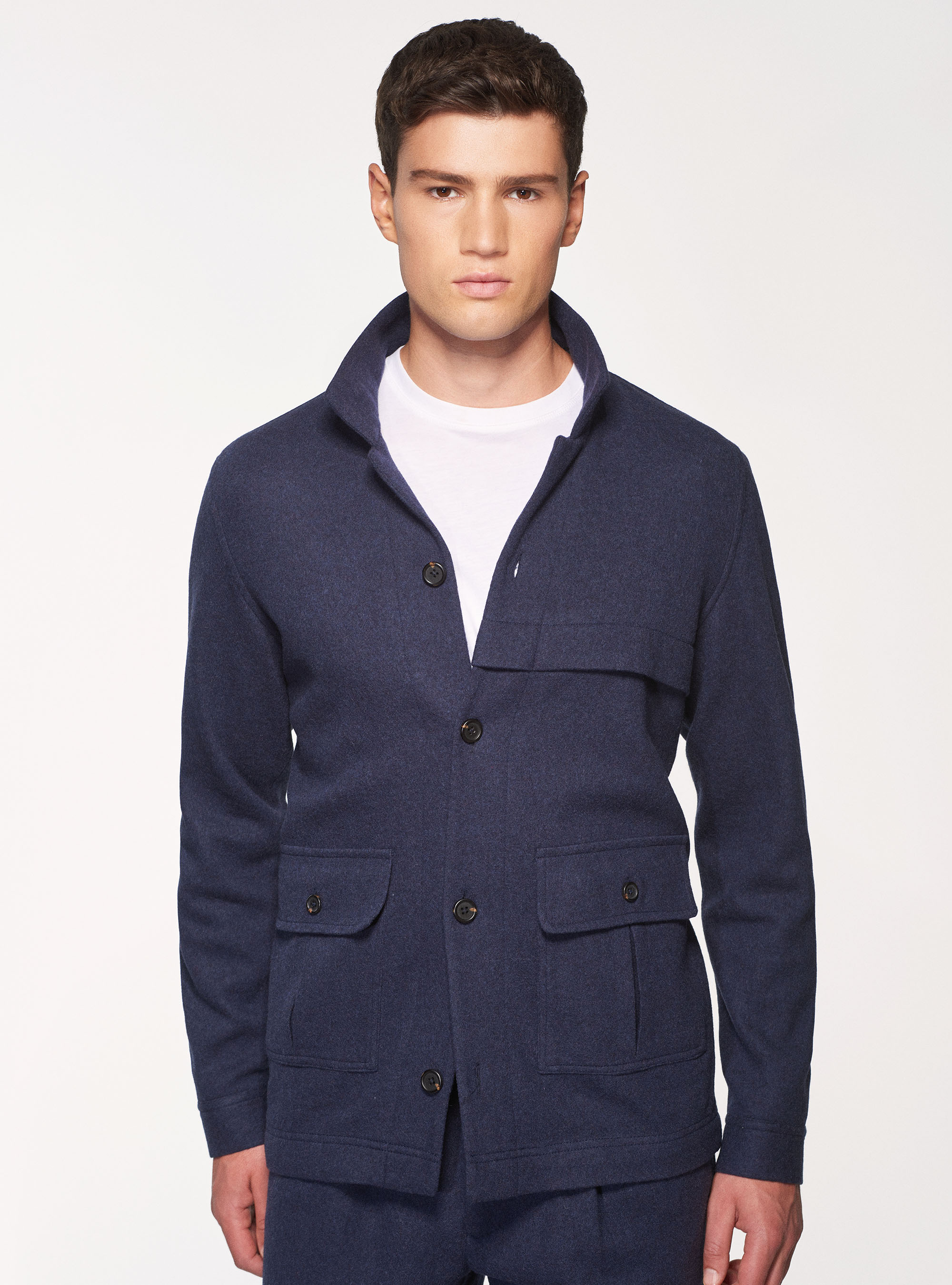 Shirt blazer in pure wool, NAVY BLUE