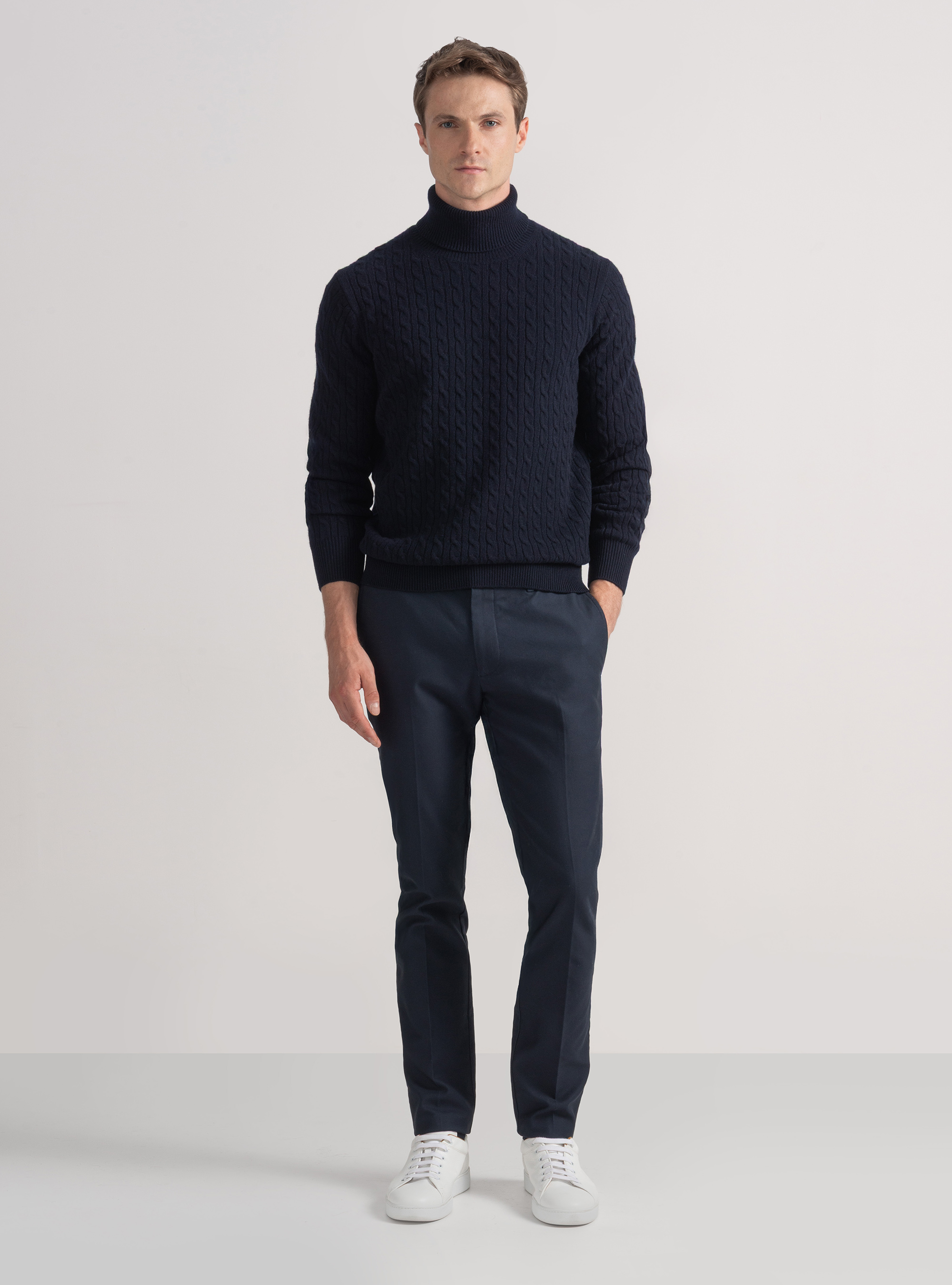 Armoured cotton slim fit chino trousers, NAVY BLUE