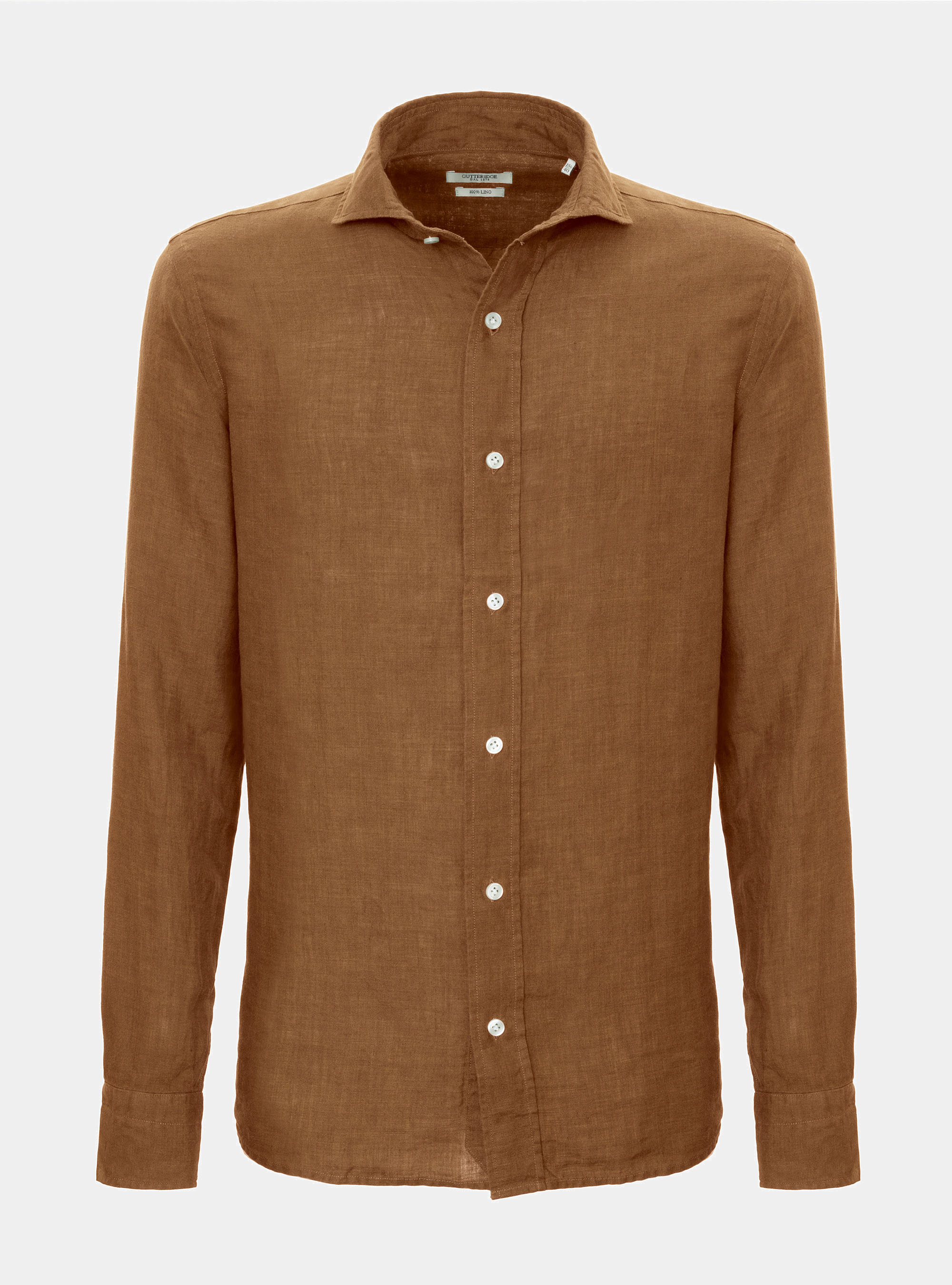 Camicia collo francese in lino, TABACCO
