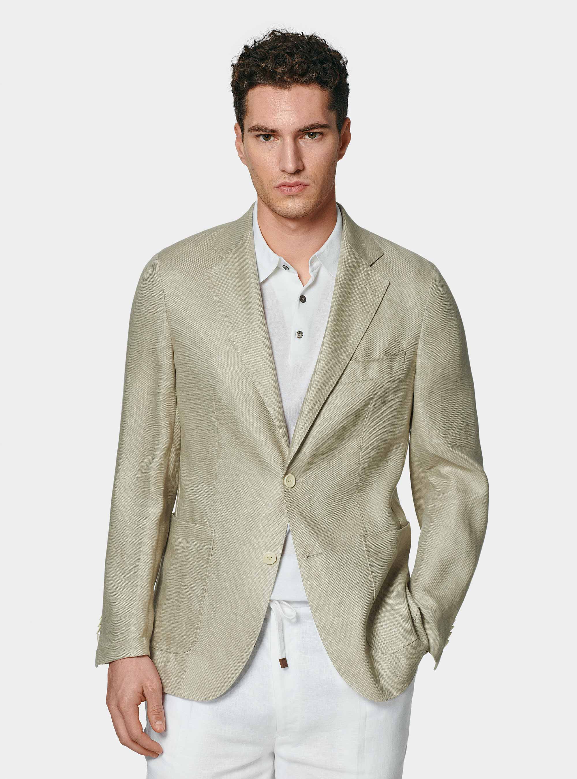 Gutteridge - Giacca hopsack in puro lino, Unisex, Sabbia, Taglia: 46