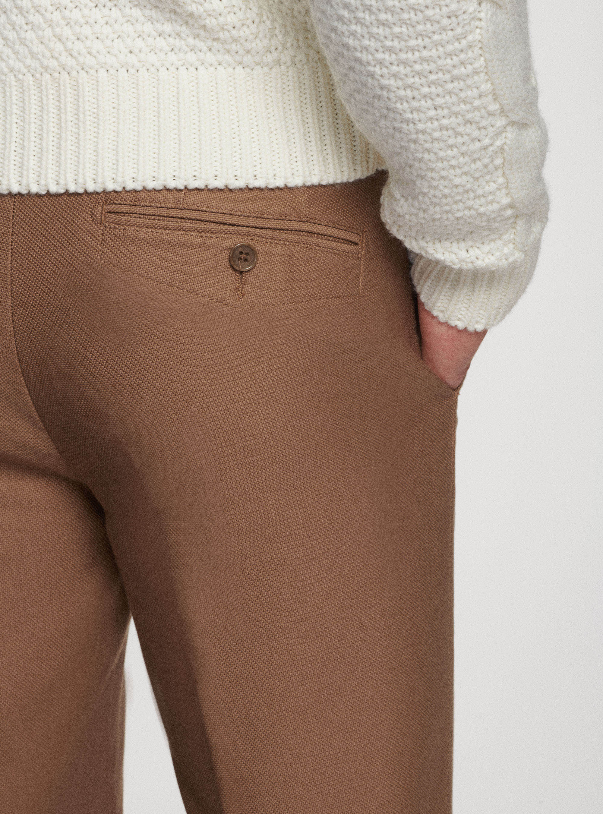 Pantaloni chino slim fit in cotone armaturato, NOCCIOLA 0509C