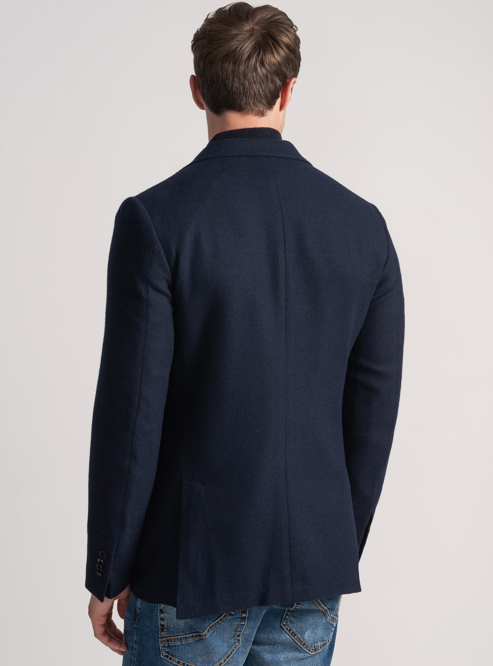 Veste en coton, laine et cachemire, BLEU MARINE