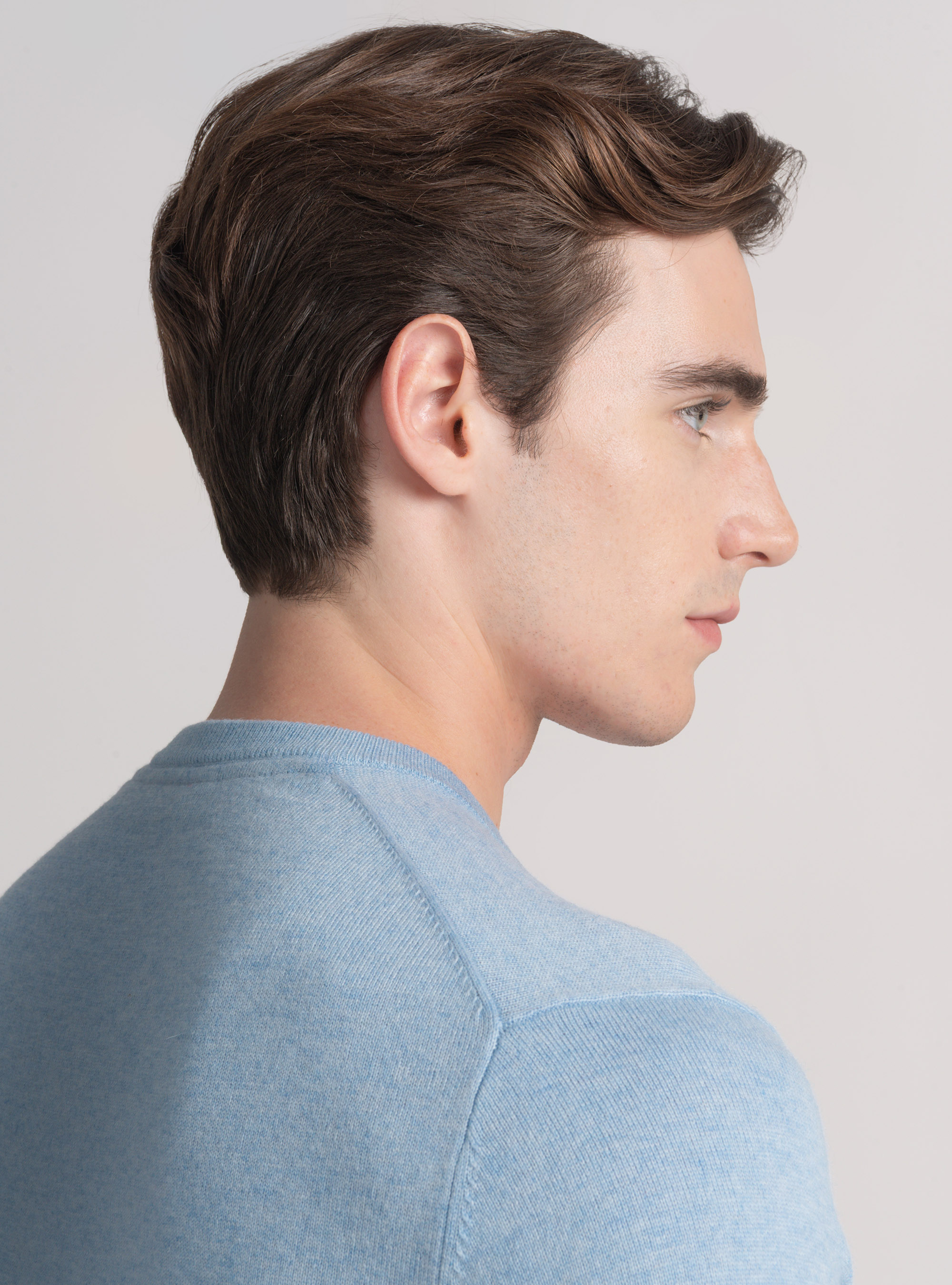 Tricot à col ras du cou en laine mélangée, AZZURRO POLVERE 0283C