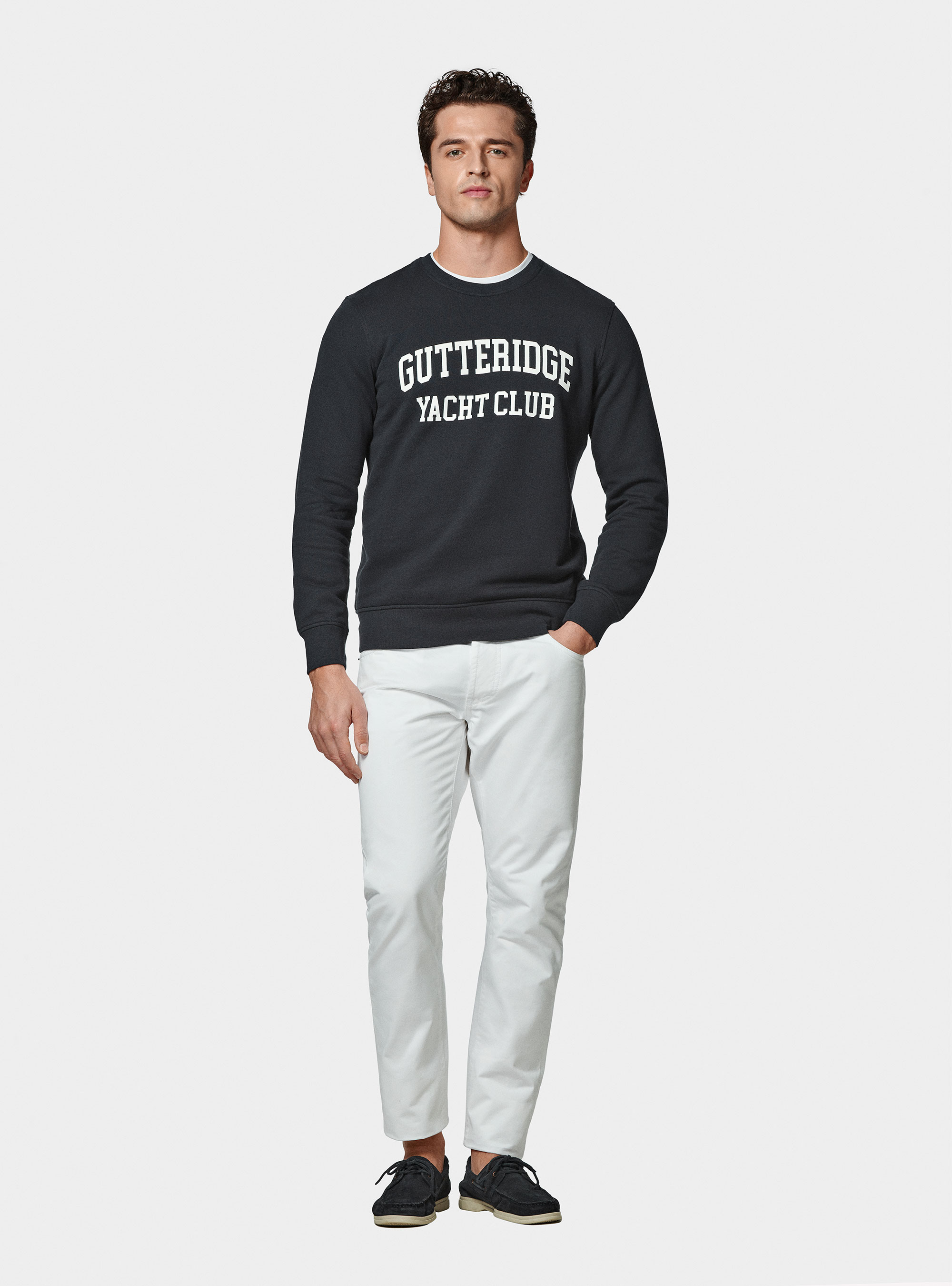 Felpa girocollo con stampa, BLU NAVY