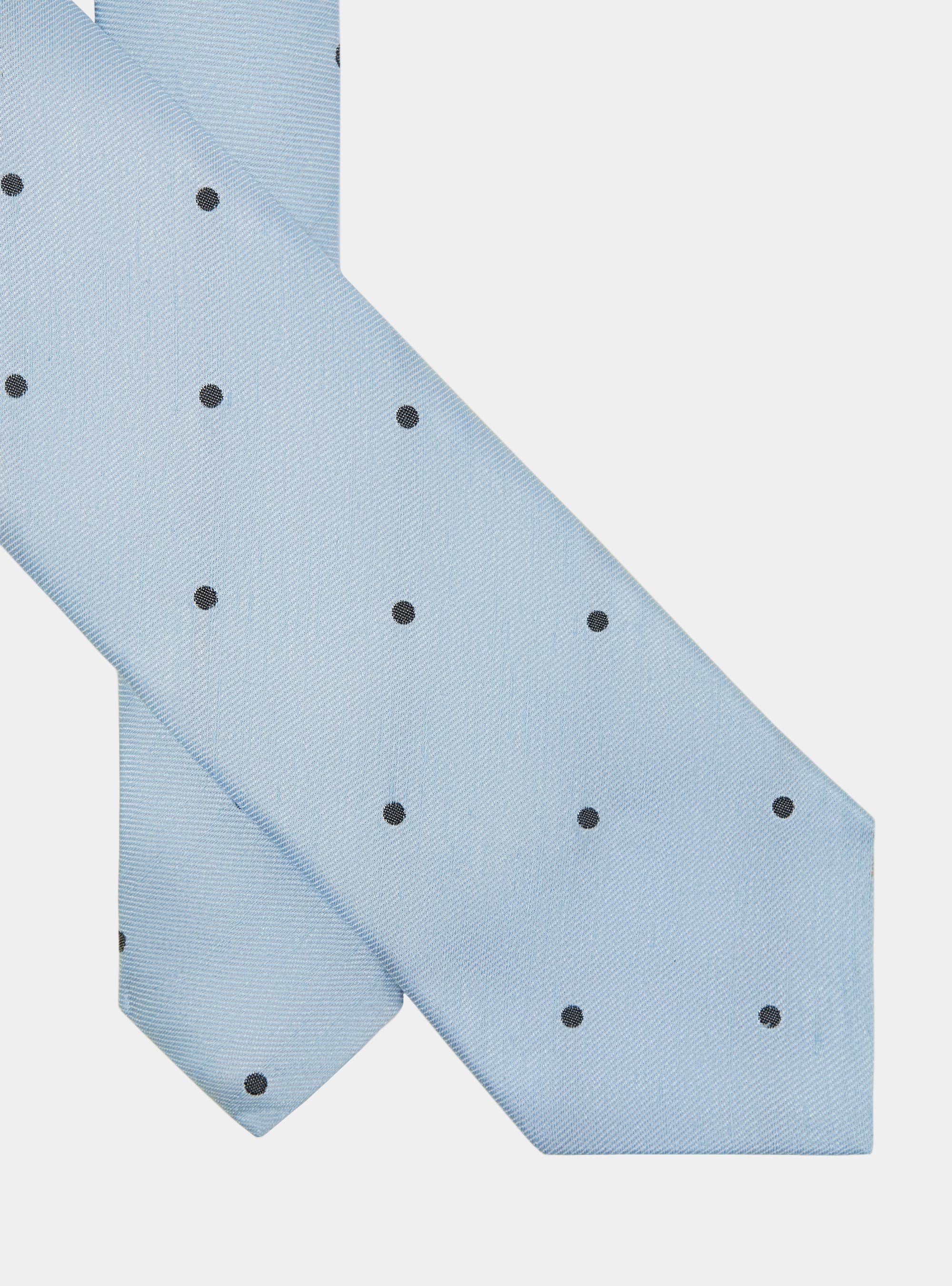 Silk and linen micro polka dot tie, LIGHT BLUE