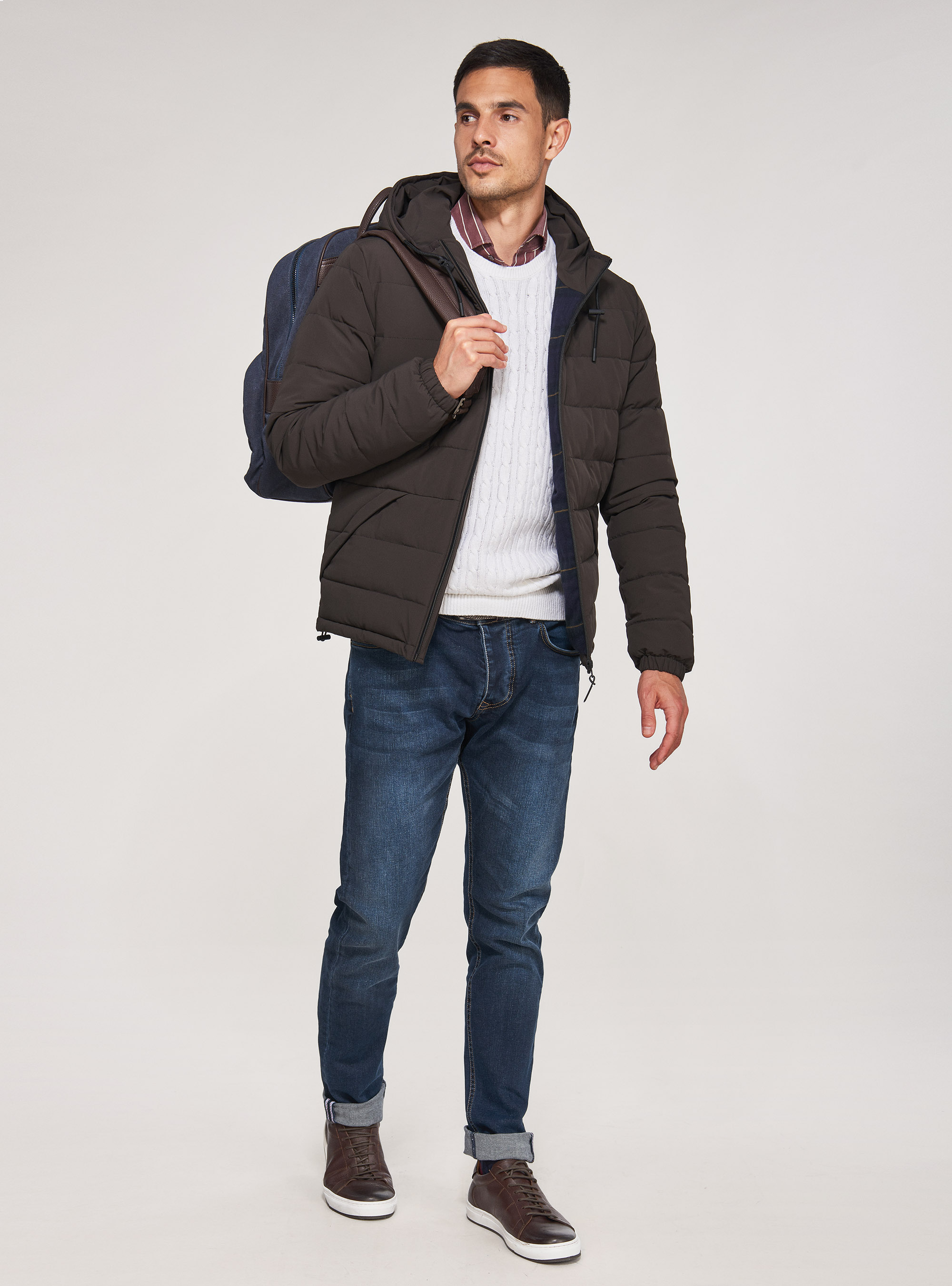 Bomber jacket in technical fabric with hood