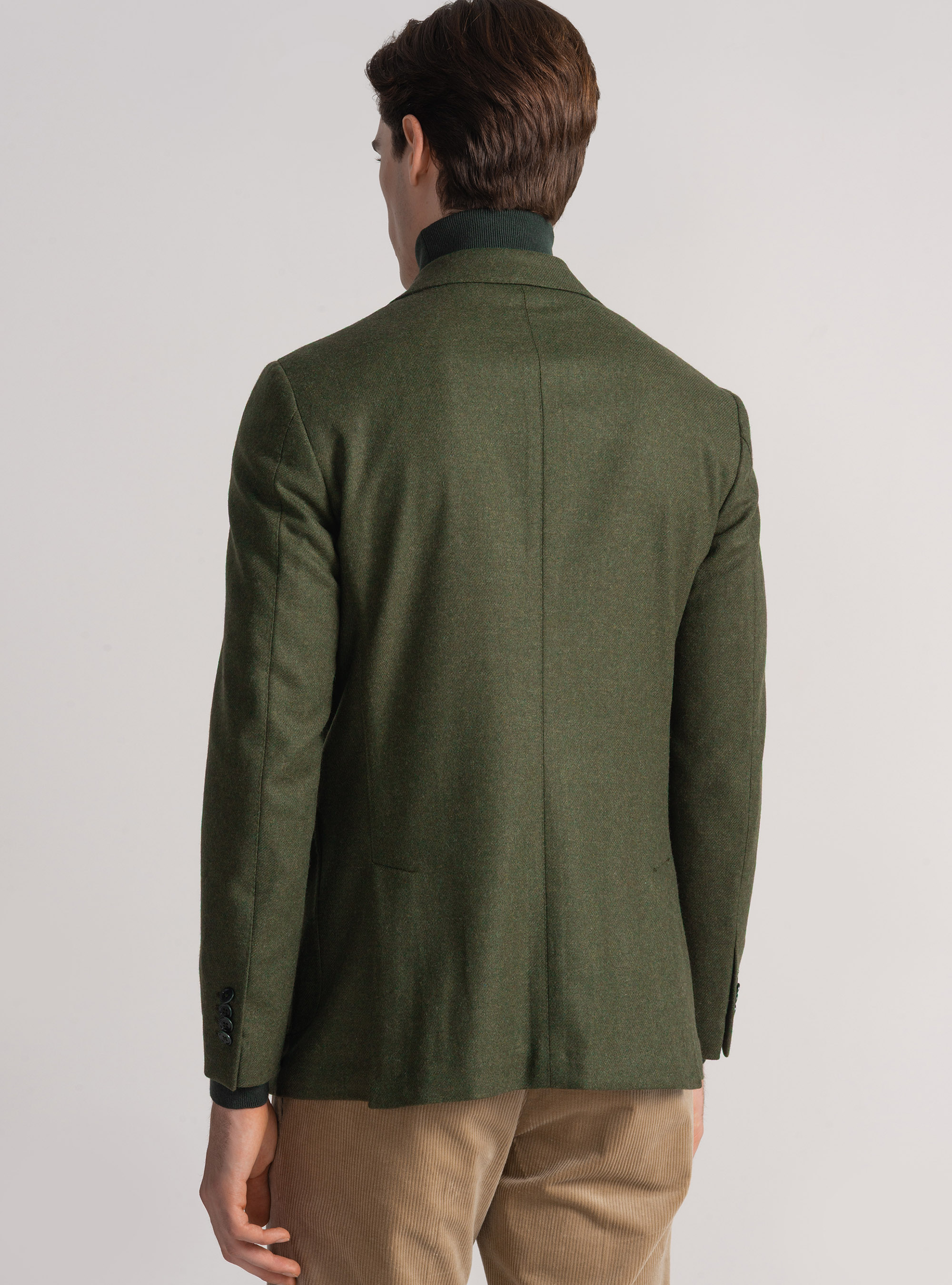 Giacca doppiopetto in flanella di lana, VERDE