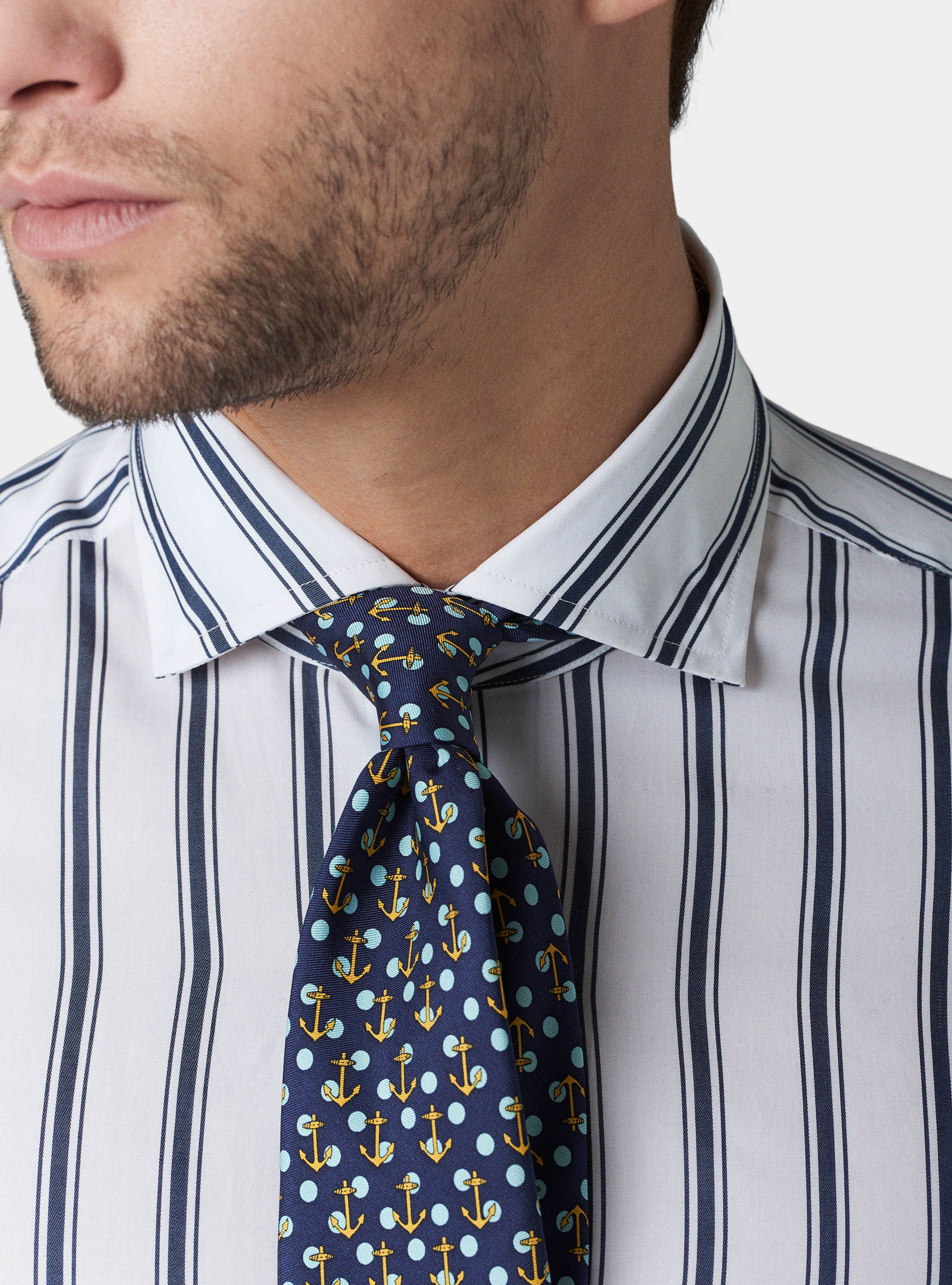 Camisa de popelín a rayas, AZUL MARINO