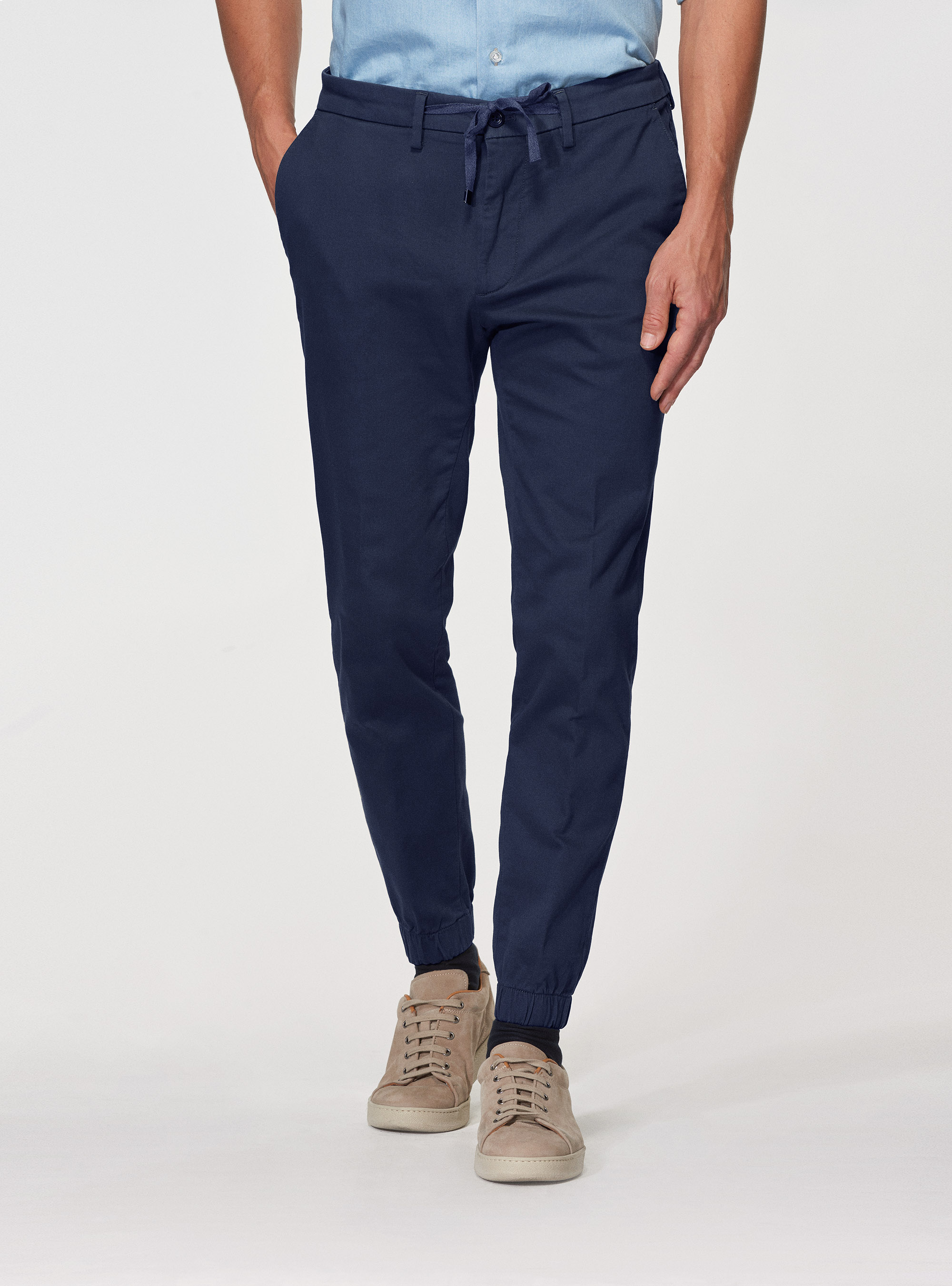 Cotton-blend jogger with drawstring, NAVY BLUE