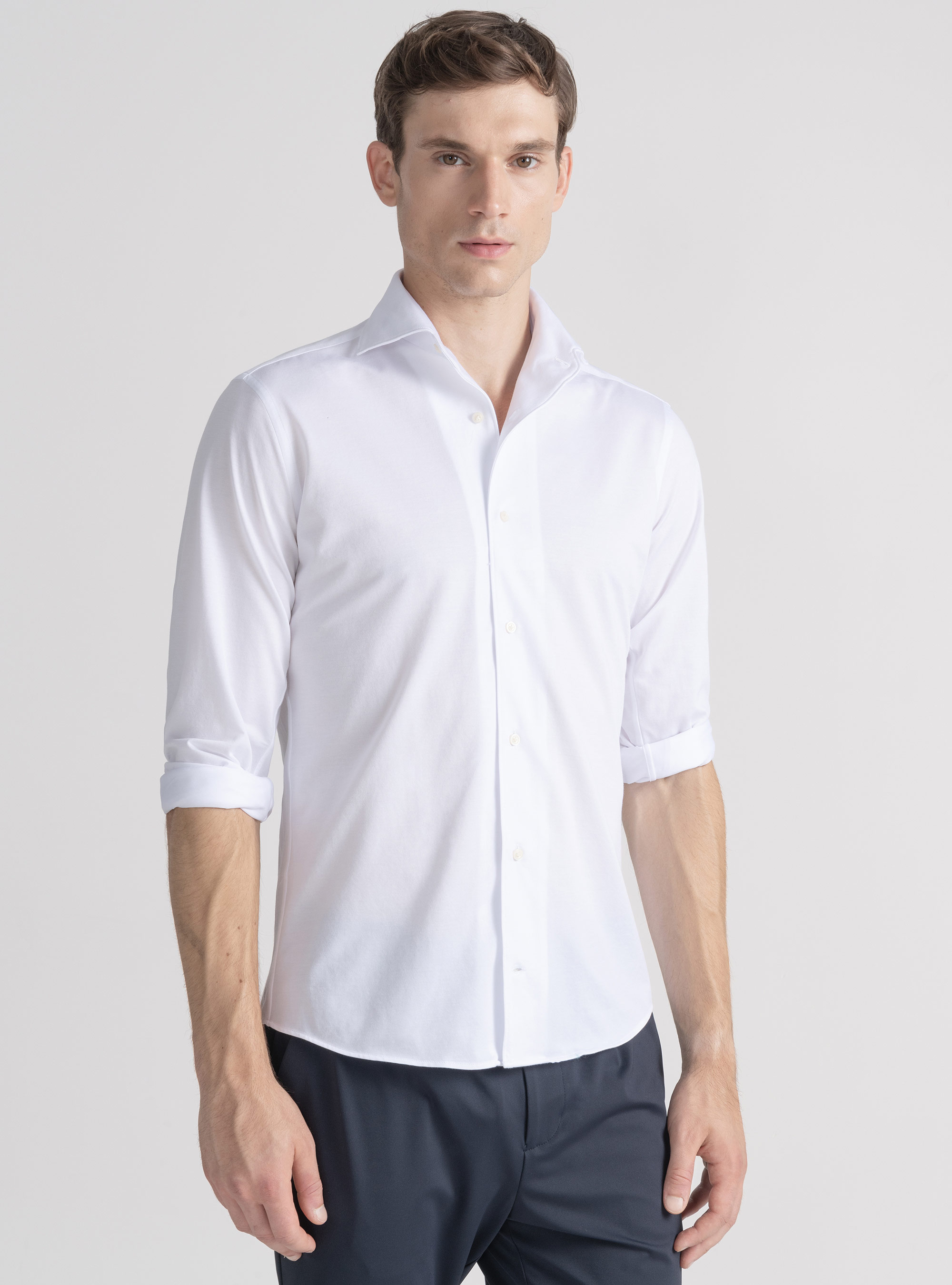 Cotton blend jersey shirt, WHITE