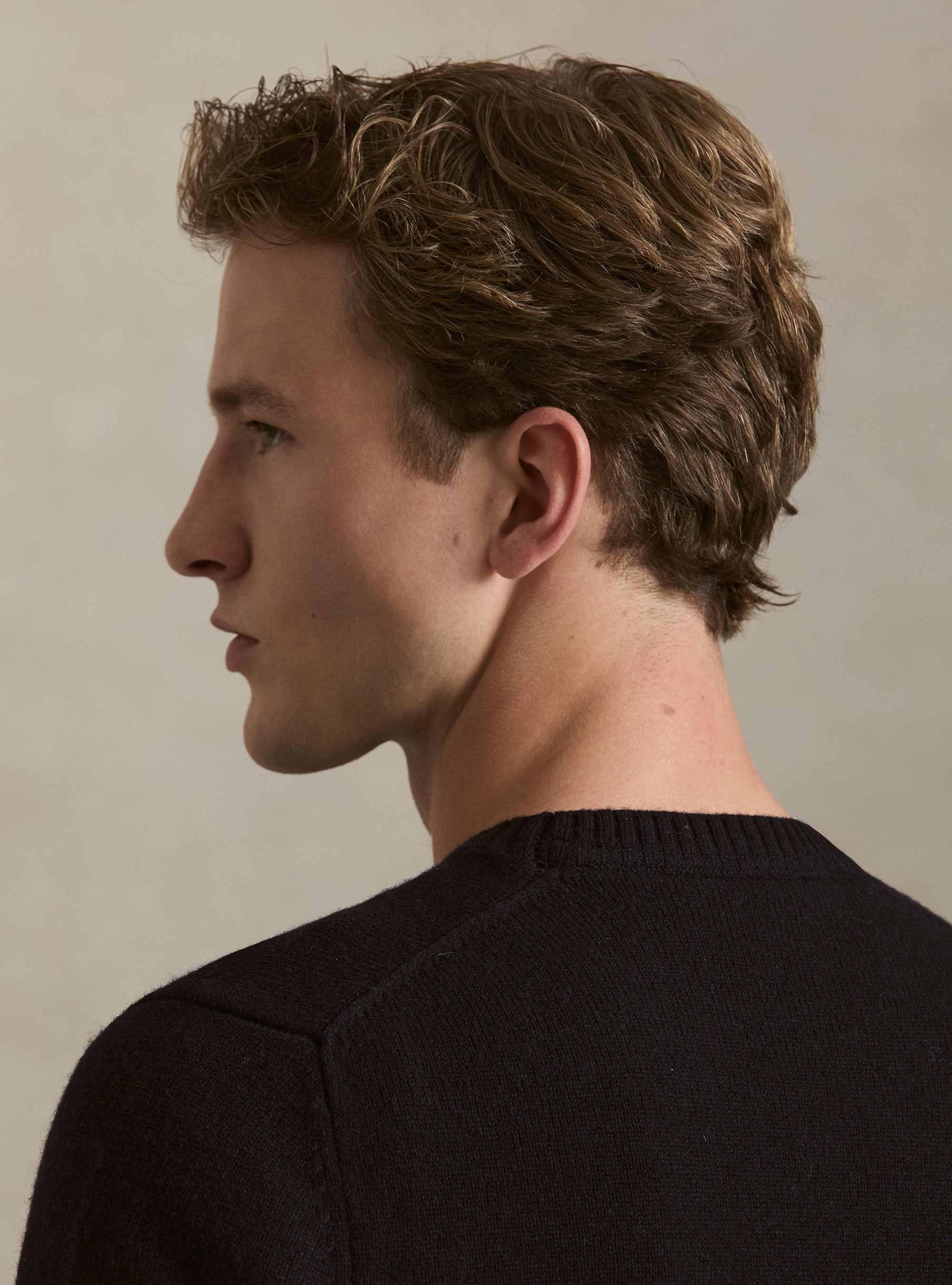 Maglia girocollo in misto lana e cashmere, BLU NAVY