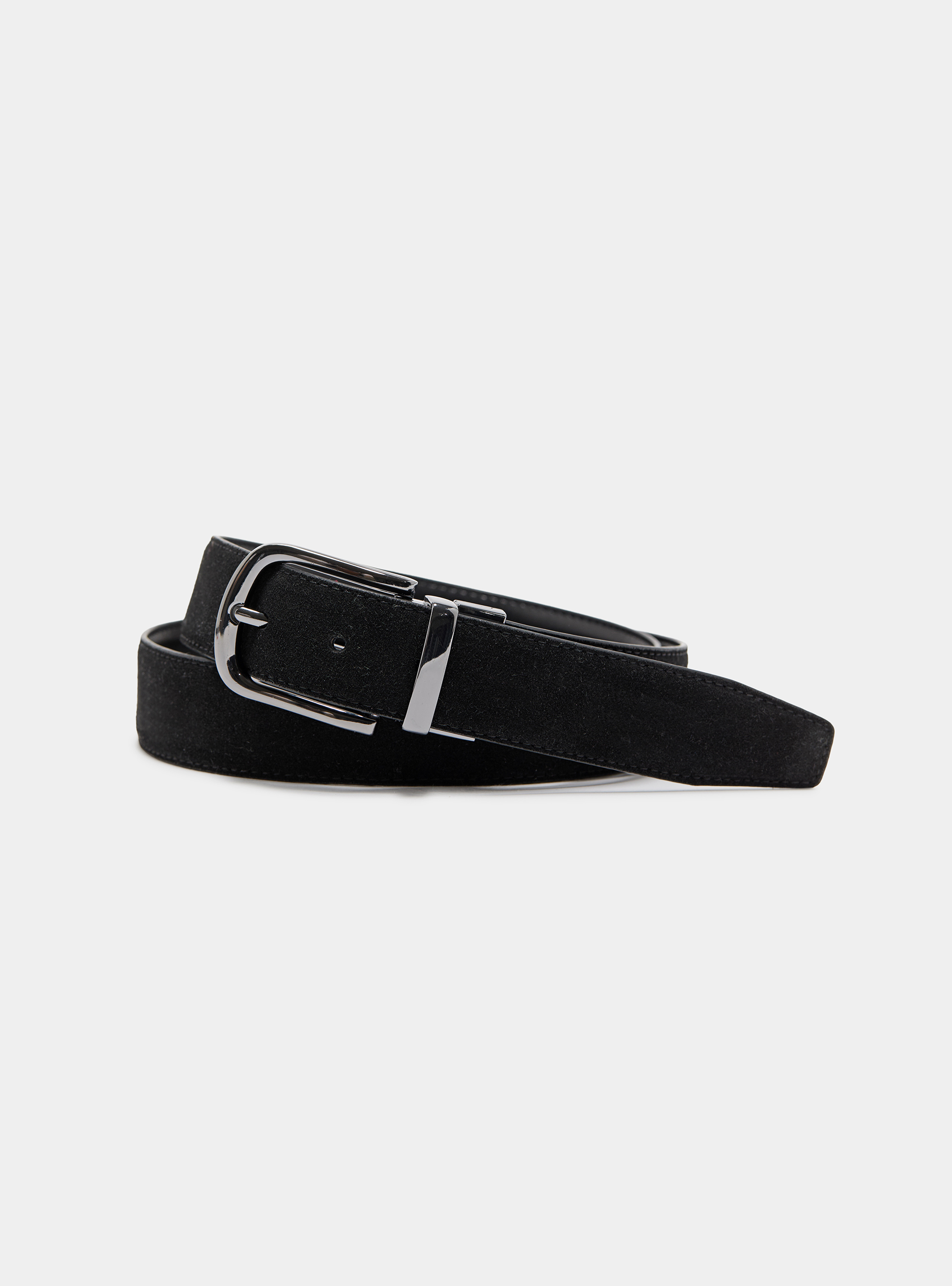 Reversible leather and suede belt, BLACK
