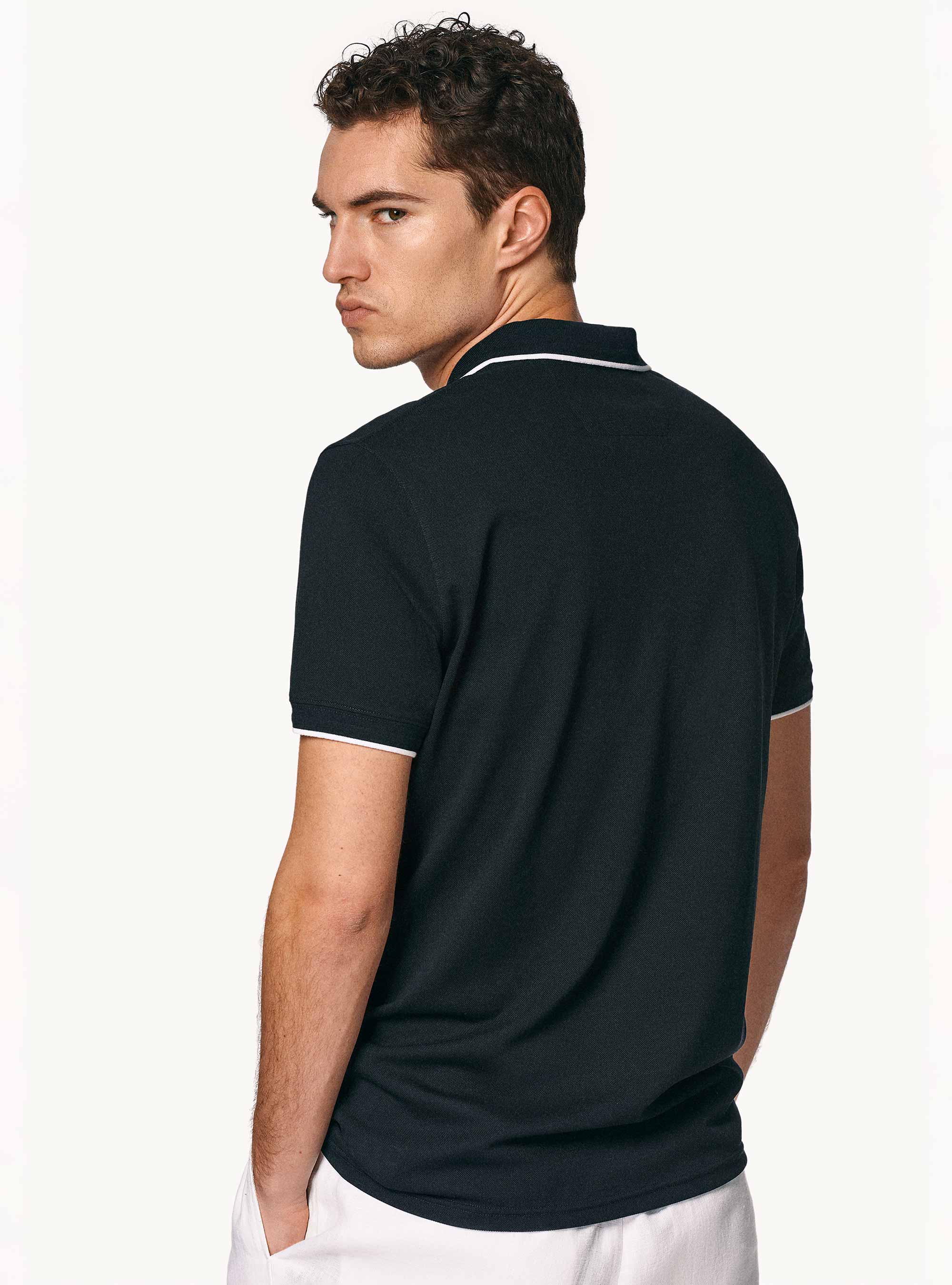 Polo GT01 senza bottoni in piquet stretch, BLU NAVY