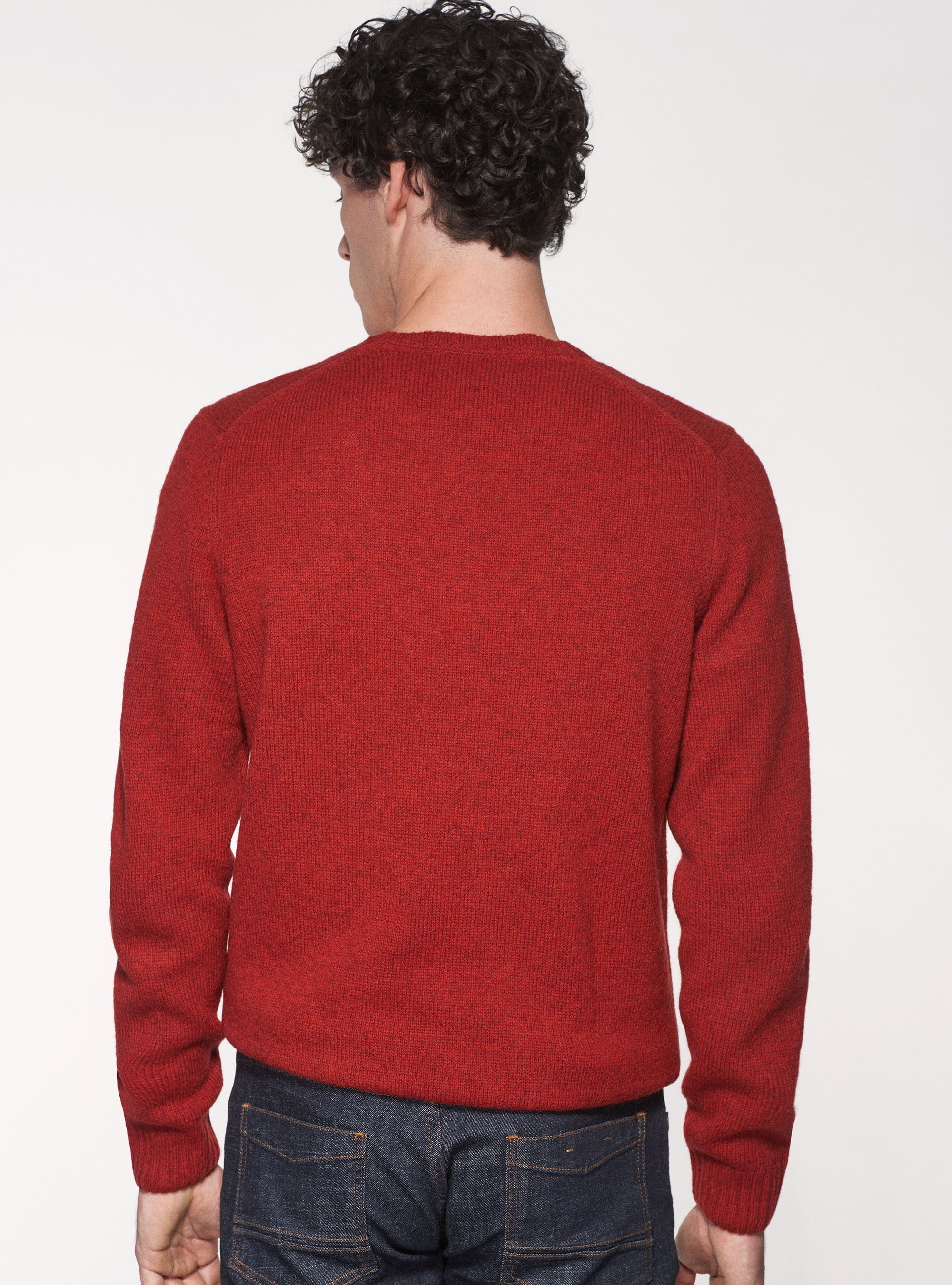 Maglia girocollo in pura lana shetland, MATTONE