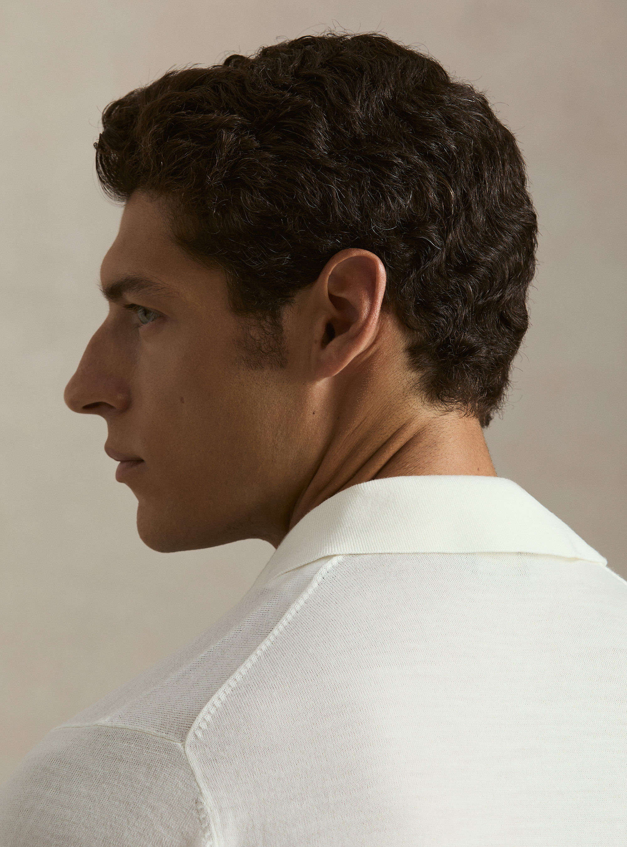 Polo en maille de laine m&eacute;rinos extrafine, BLANC