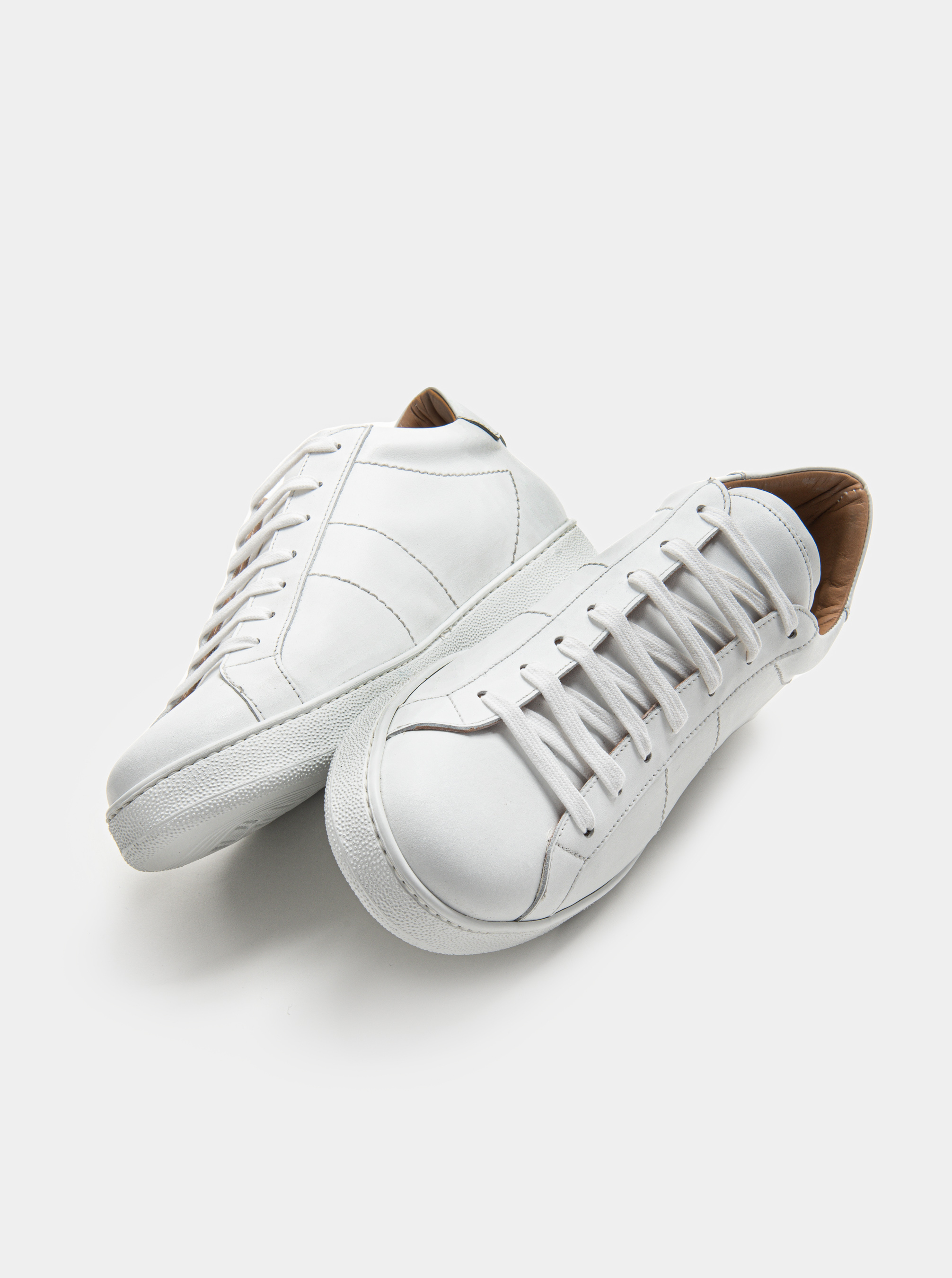 White Leather Sneakers, WHITE