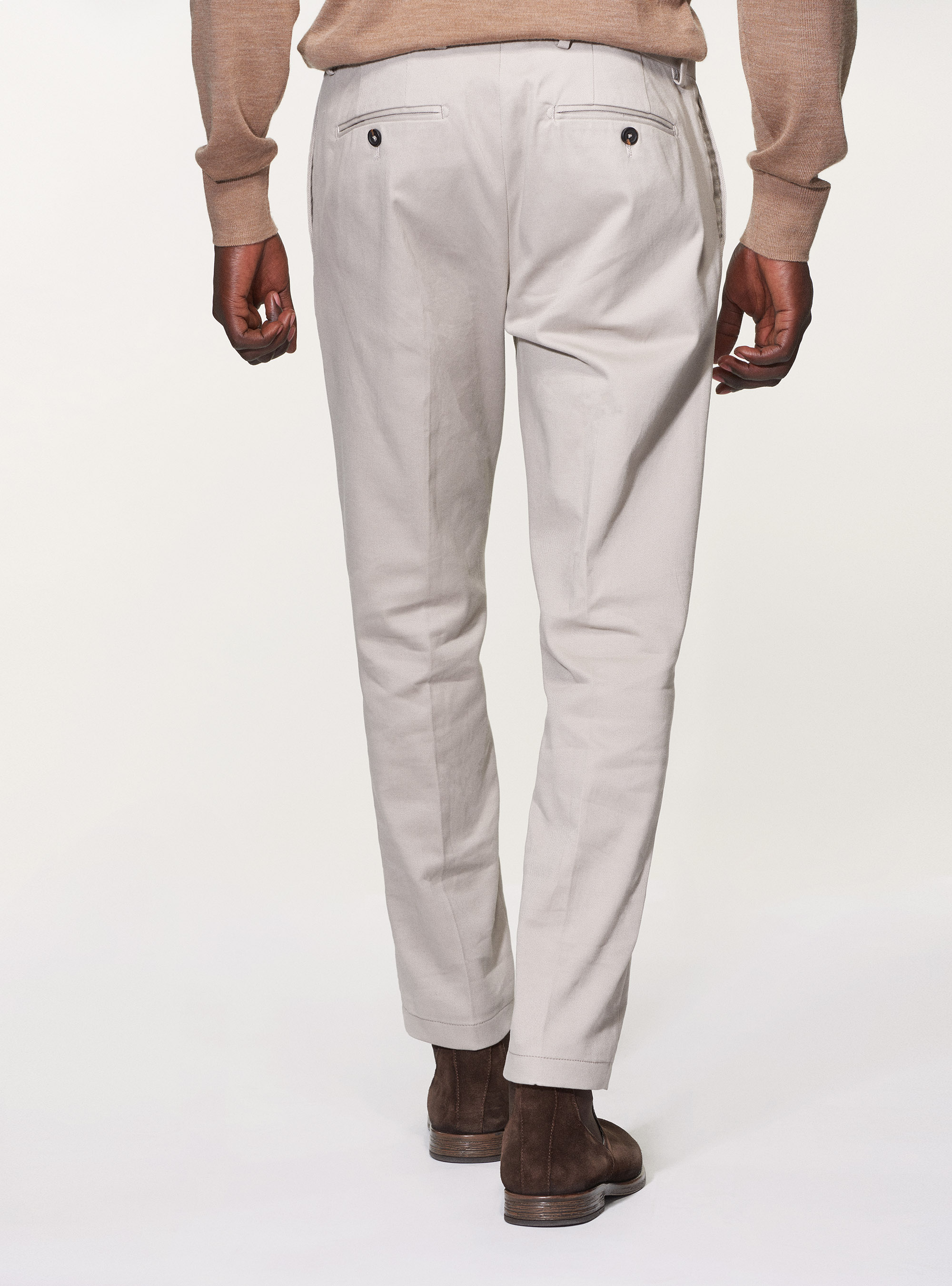 Pantaloni slack in twill di cotone smerigliato, ECRU
