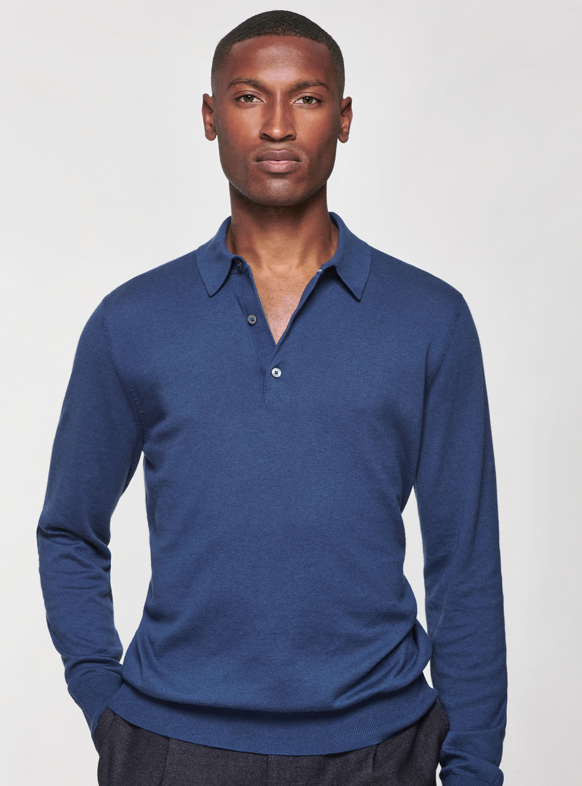 Cotton silk and cashmere polo shirt, INK