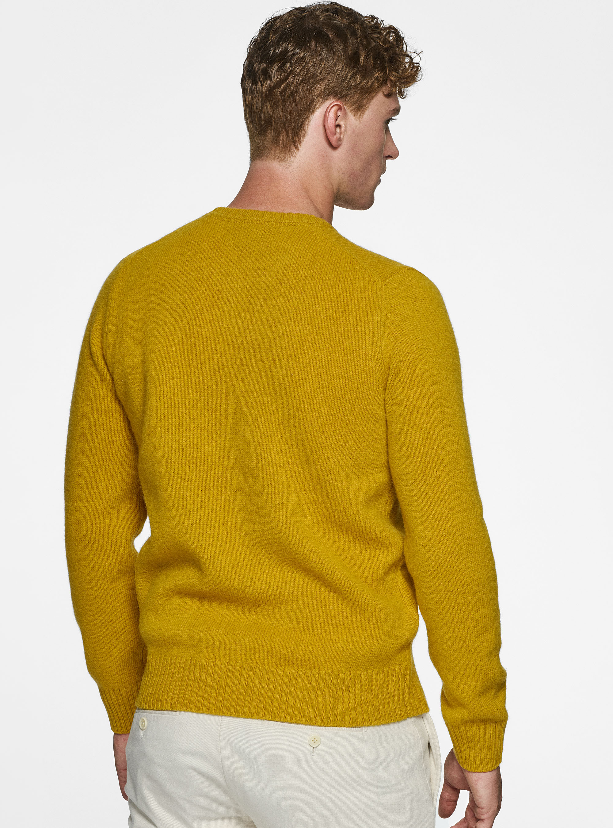 Maglia girocollo in lana shetland, SENAPE 0715C