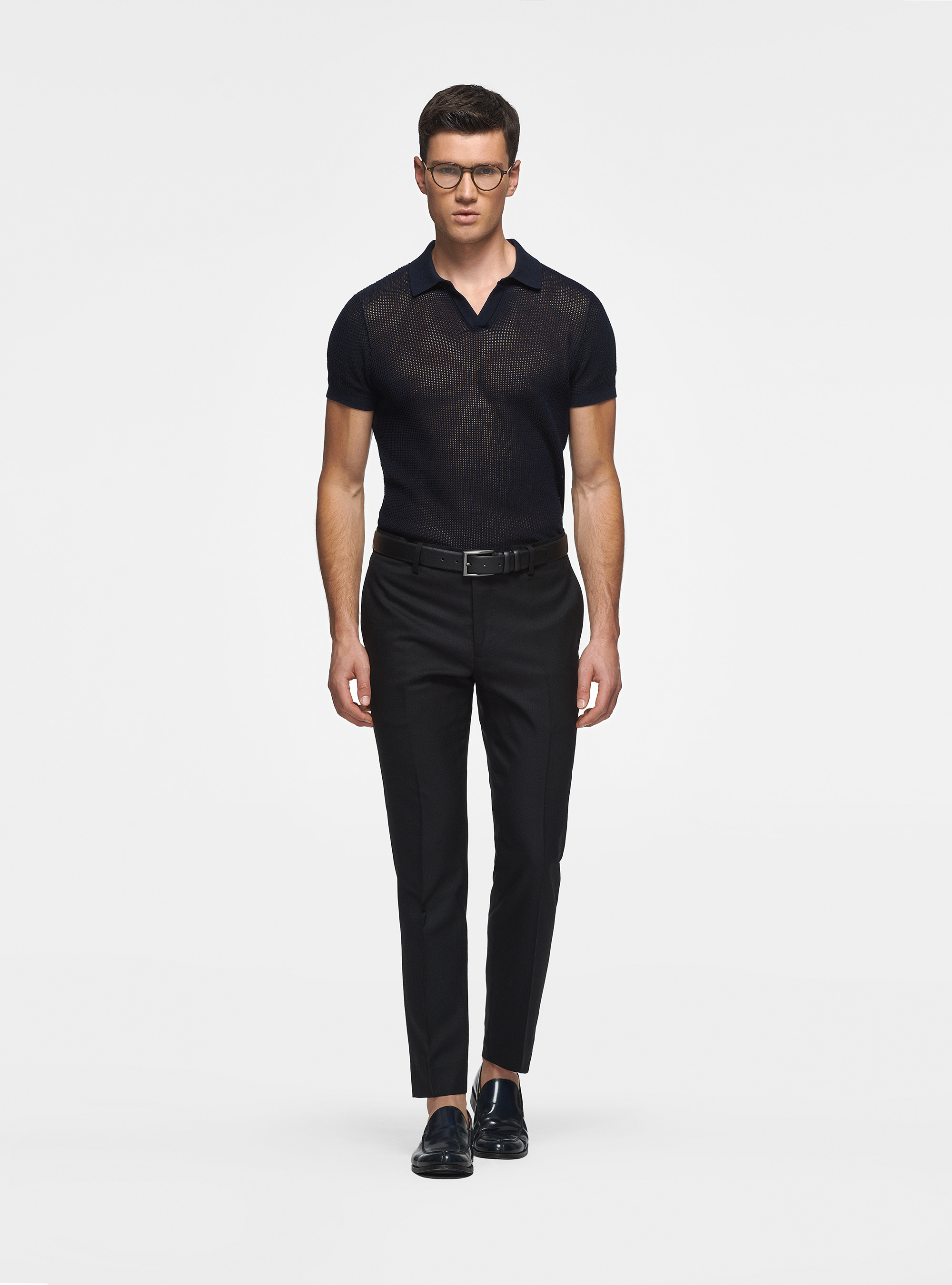 Perforated knit polo shirt